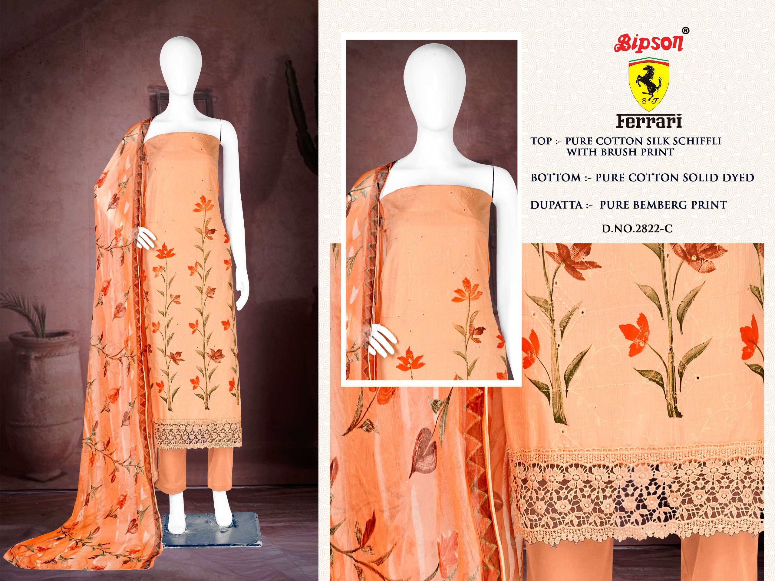 bipson ferrari 2822 cotton attrective print salwar suit catalog