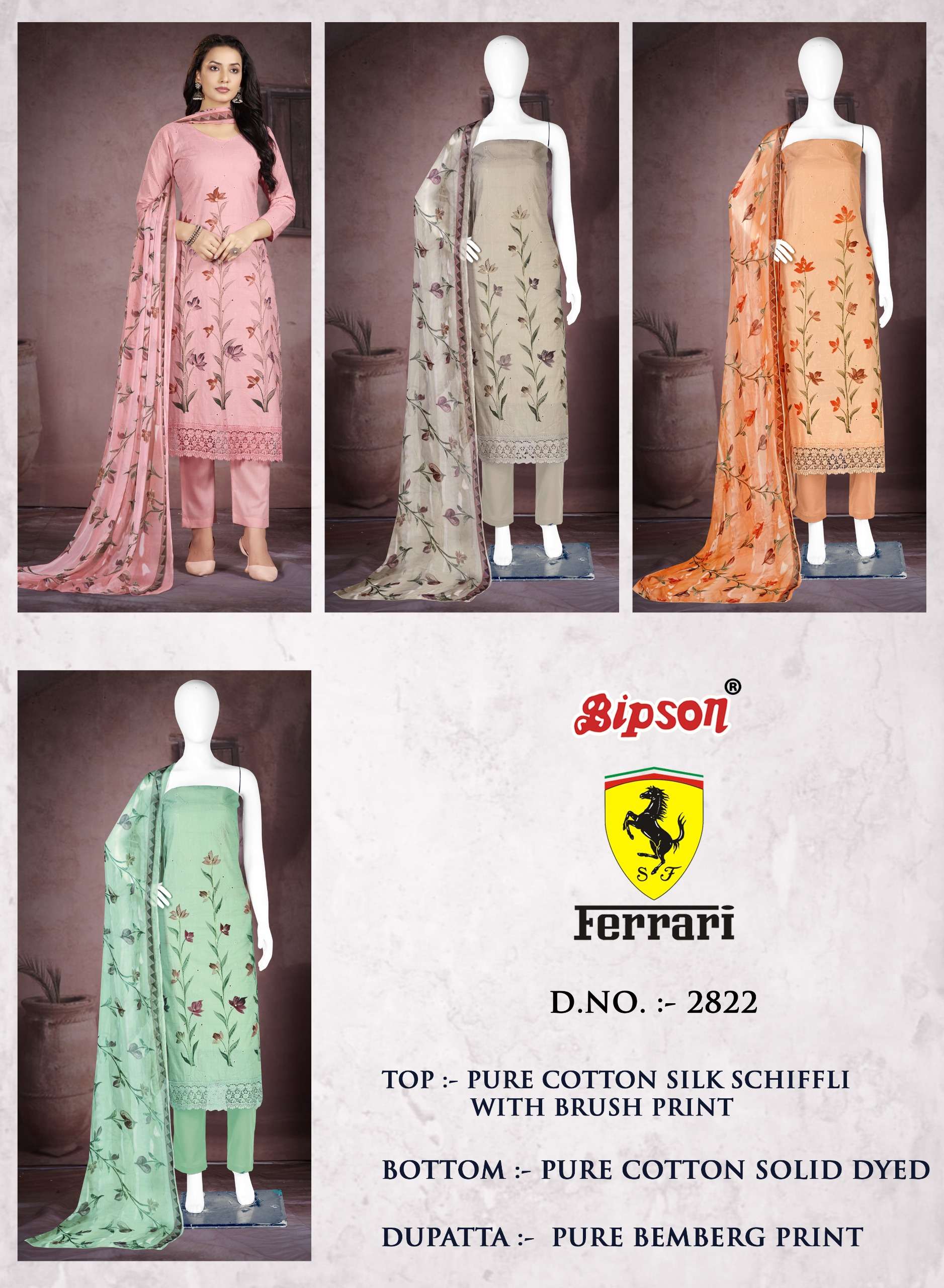 bipson ferrari 2822 cotton attrective print salwar suit catalog