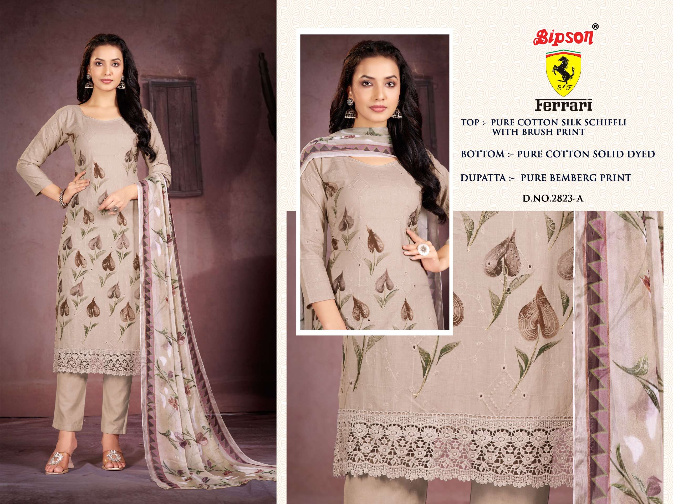 bipson ferrari 2823 cotton exclusive print salwar suit catalog