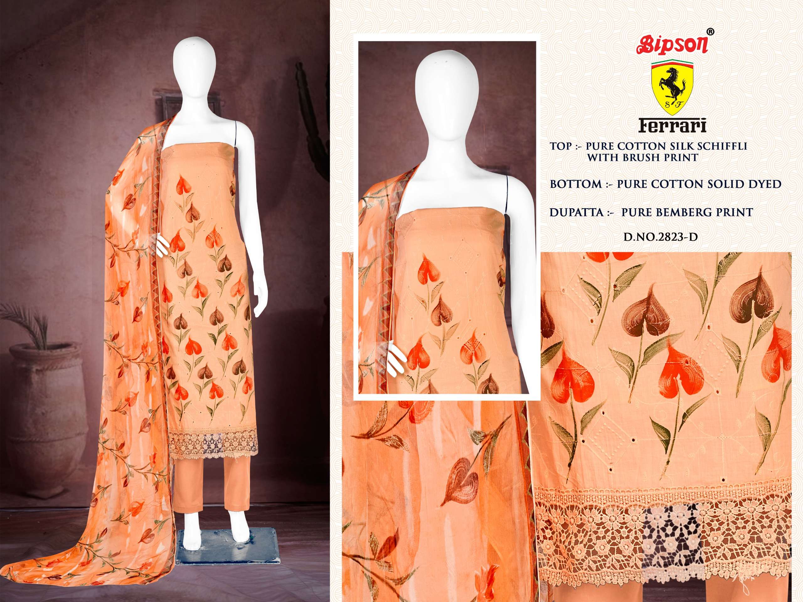 bipson ferrari 2823 cotton exclusive print salwar suit catalog