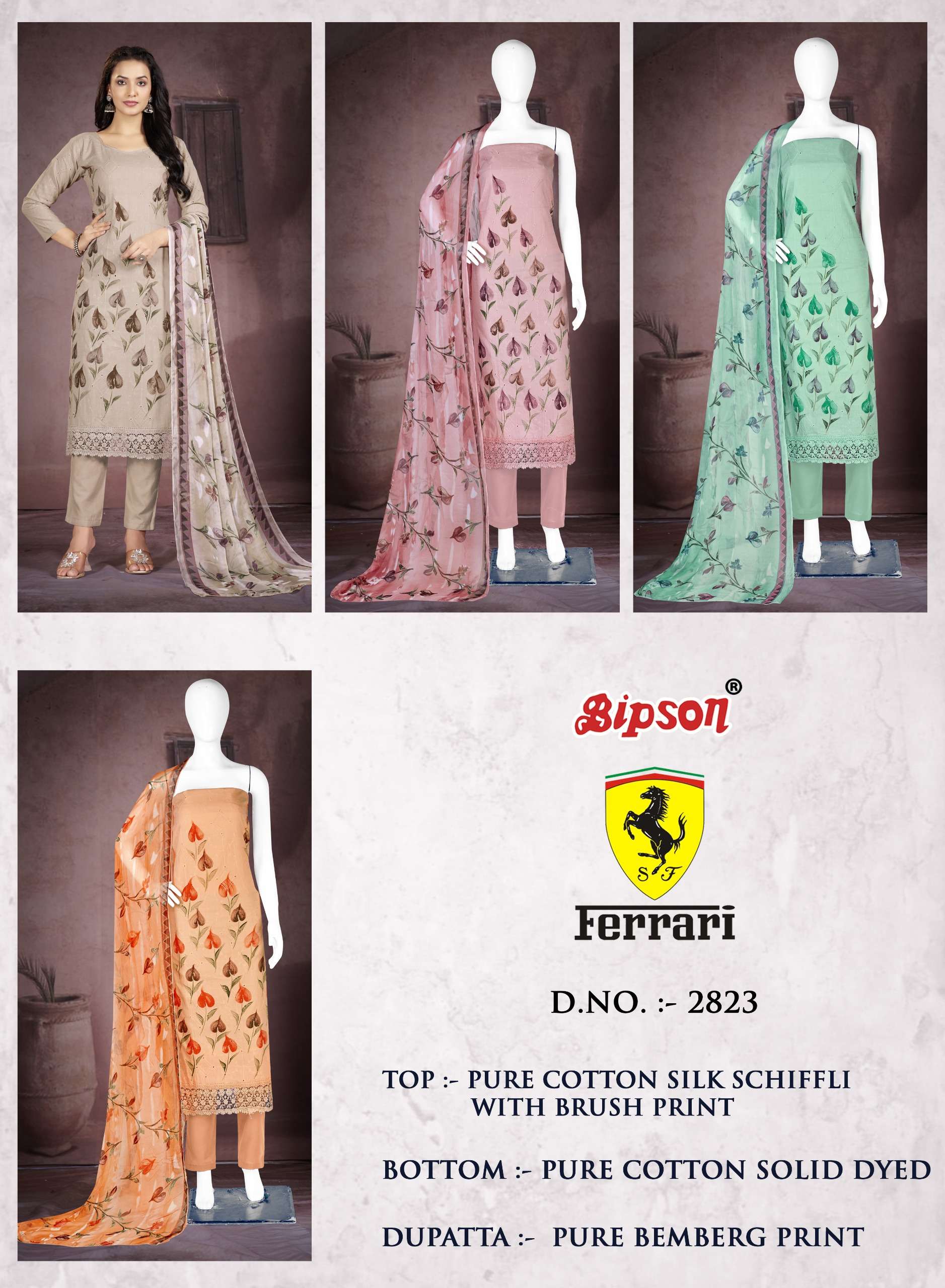 bipson ferrari 2823 cotton exclusive print salwar suit catalog