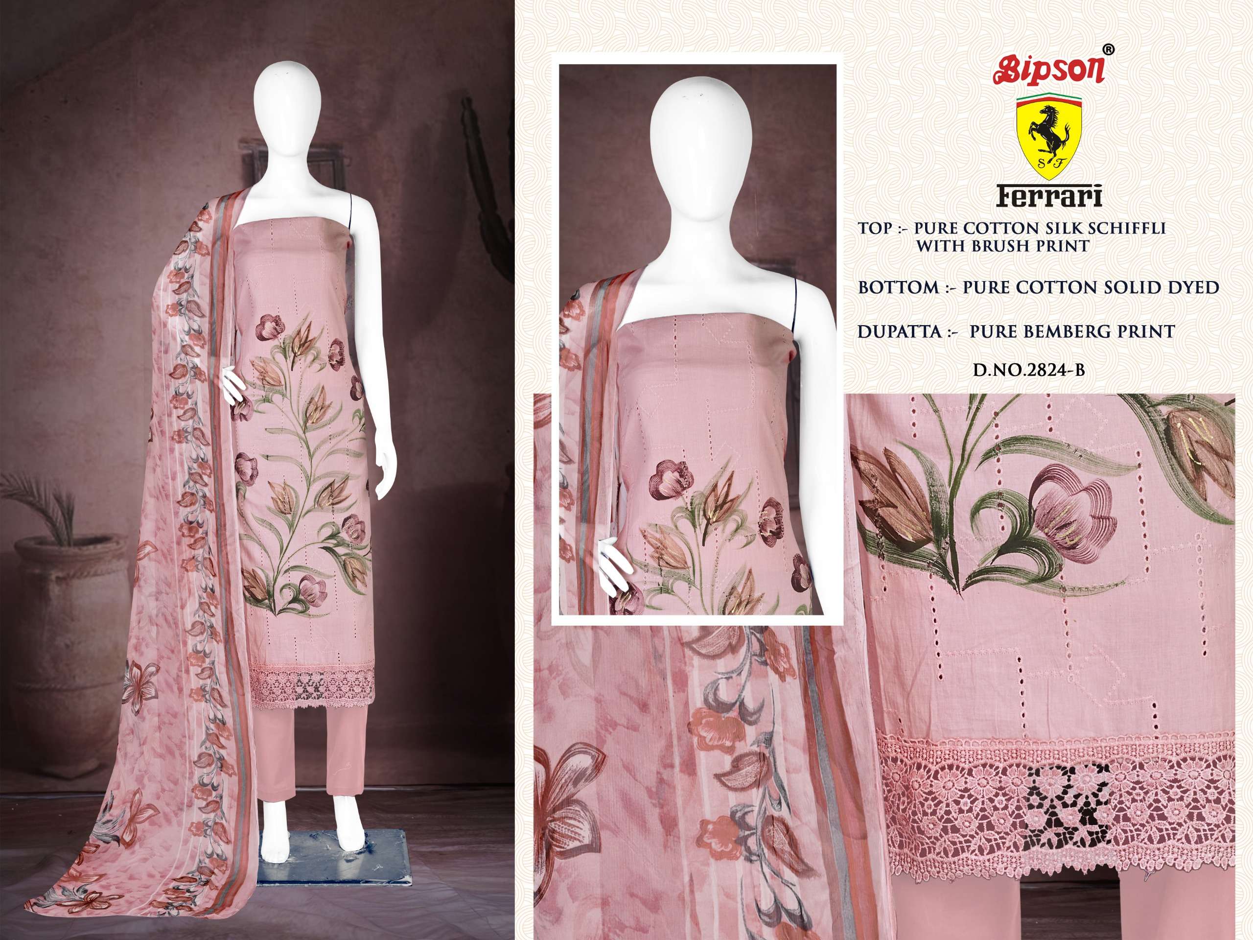 bipson ferrari 2824 cotton attrective print salwar suit catalog