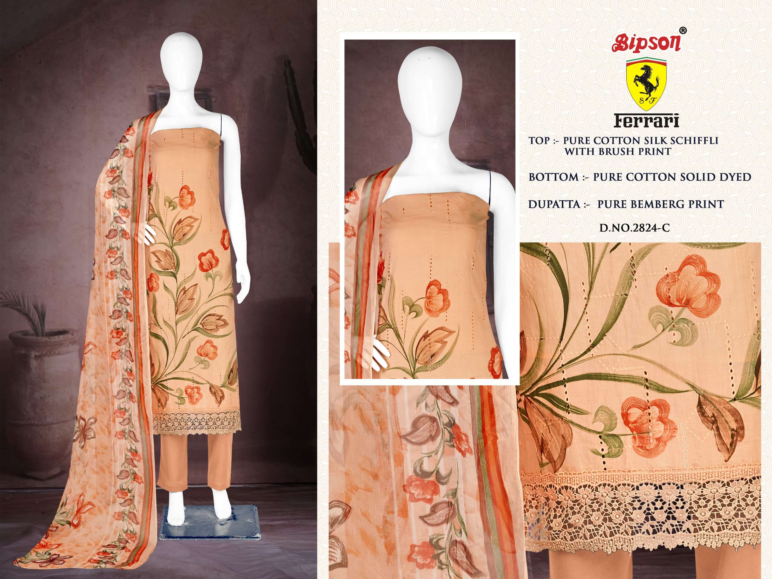 bipson ferrari 2824 cotton attrective print salwar suit catalog