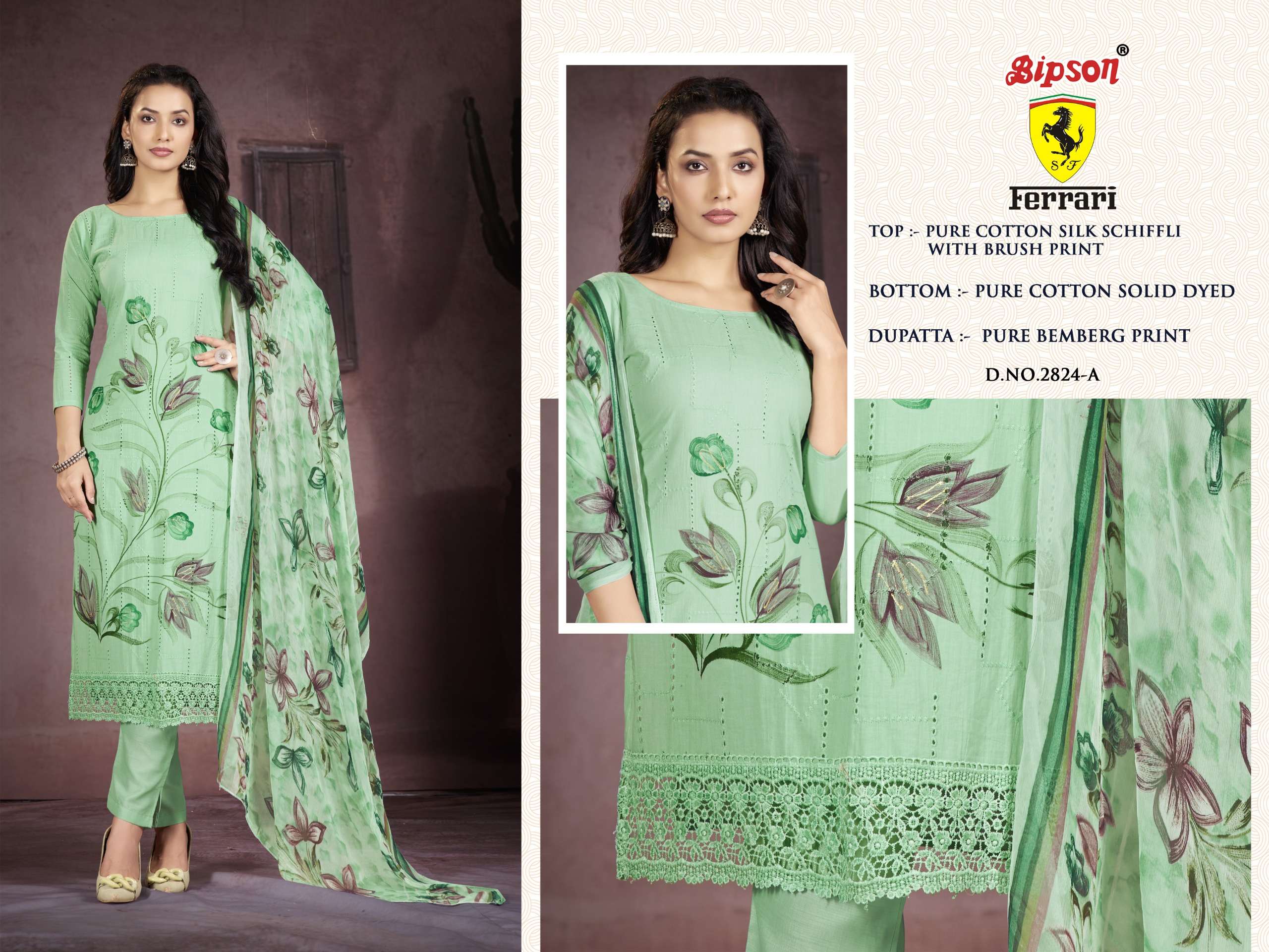 bipson ferrari 2824 cotton attrective print salwar suit catalog