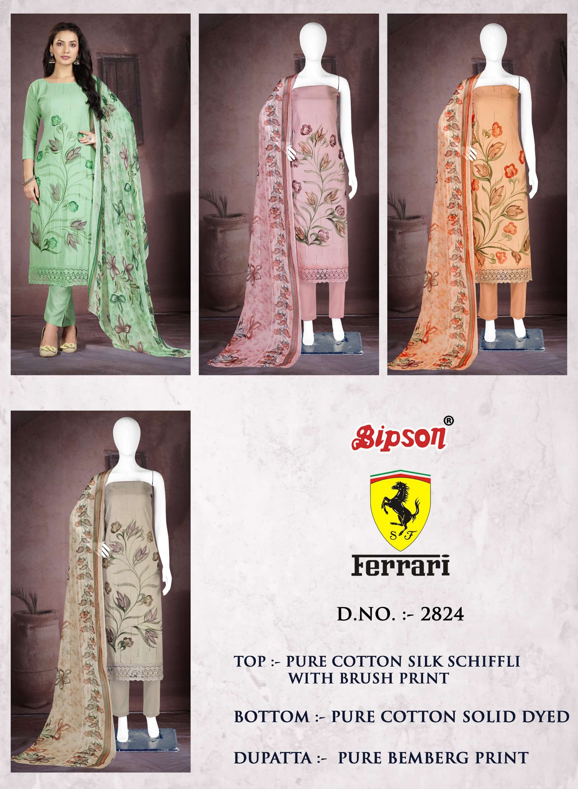 bipson ferrari 2824 cotton attrective print salwar suit catalog