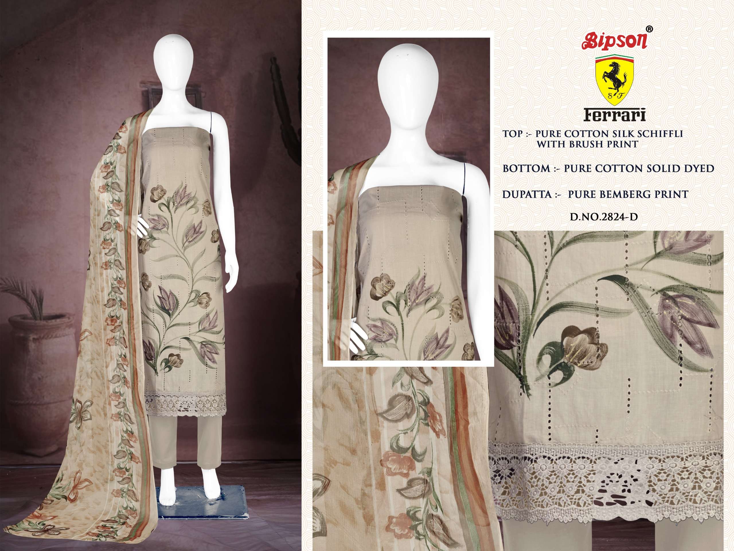 bipson ferrari 2824 cotton attrective print salwar suit catalog