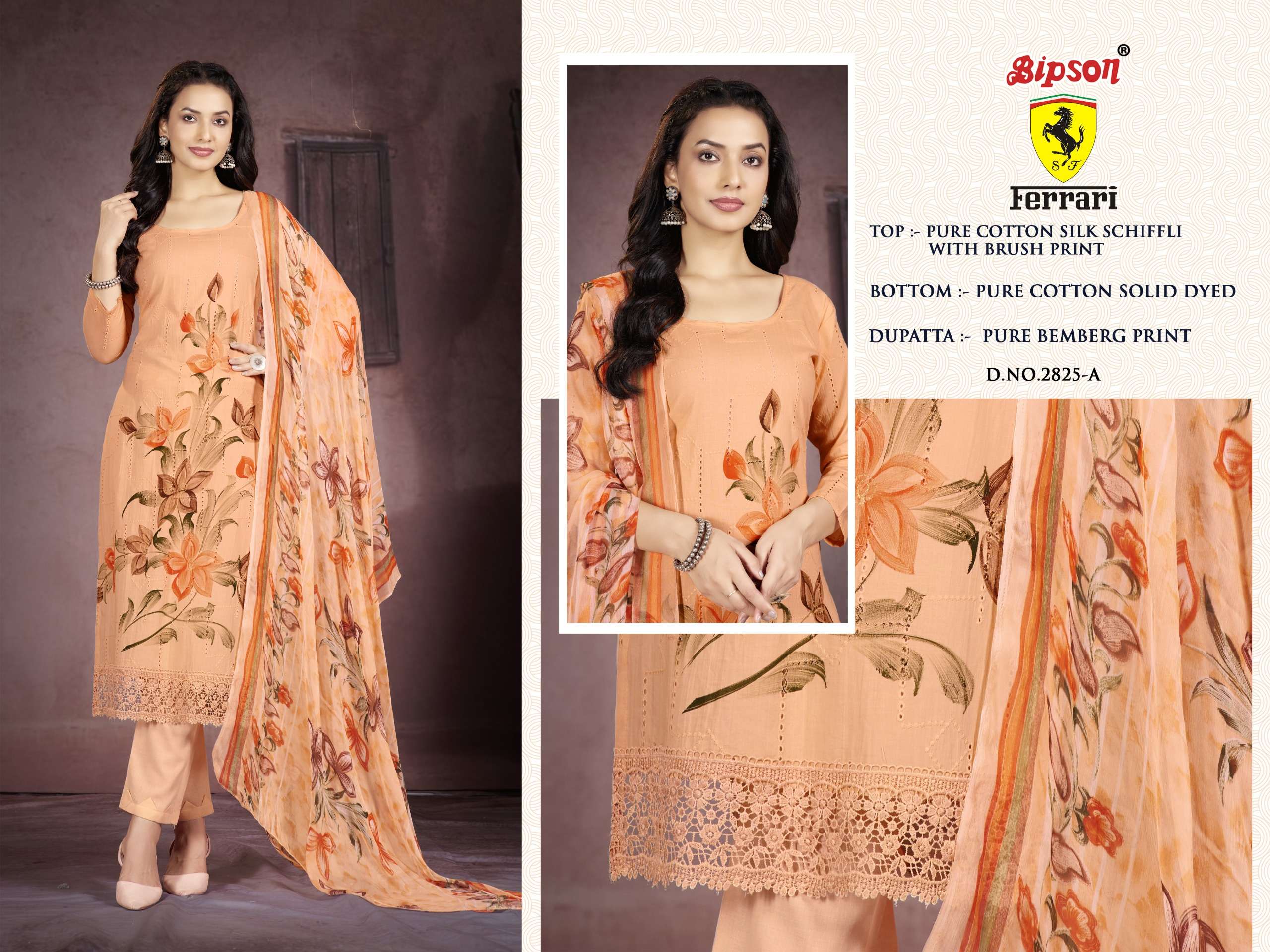 bipson ferrari 2825 cotton exclusive print salwar suit catalog