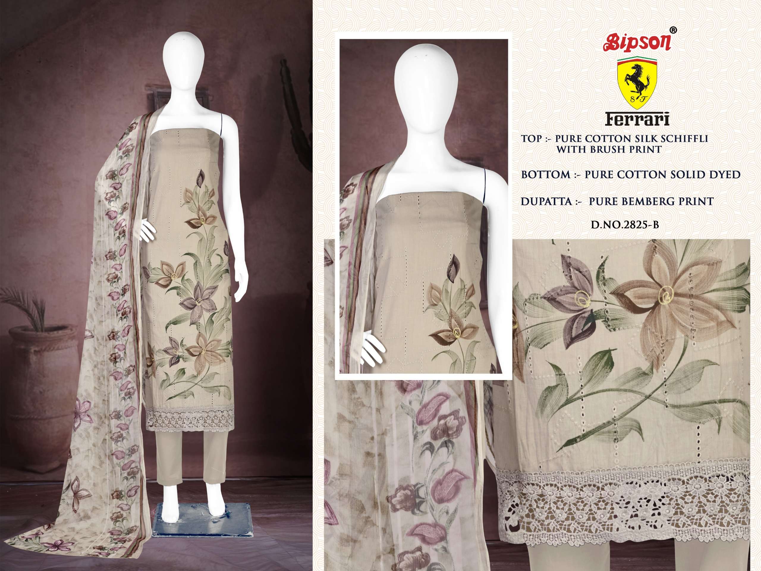 bipson ferrari 2825 cotton exclusive print salwar suit catalog