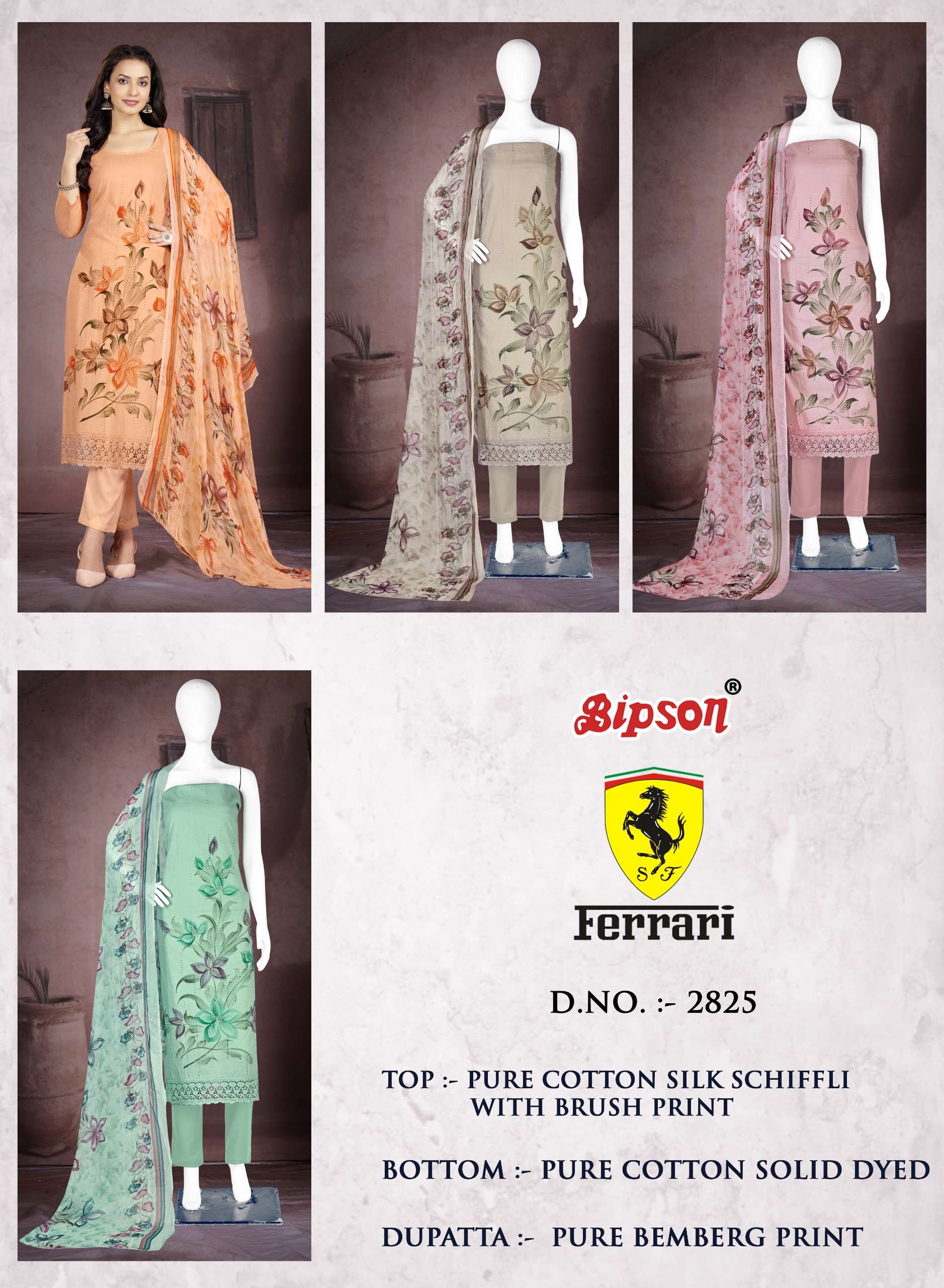 bipson ferrari 2825 cotton exclusive print salwar suit catalog