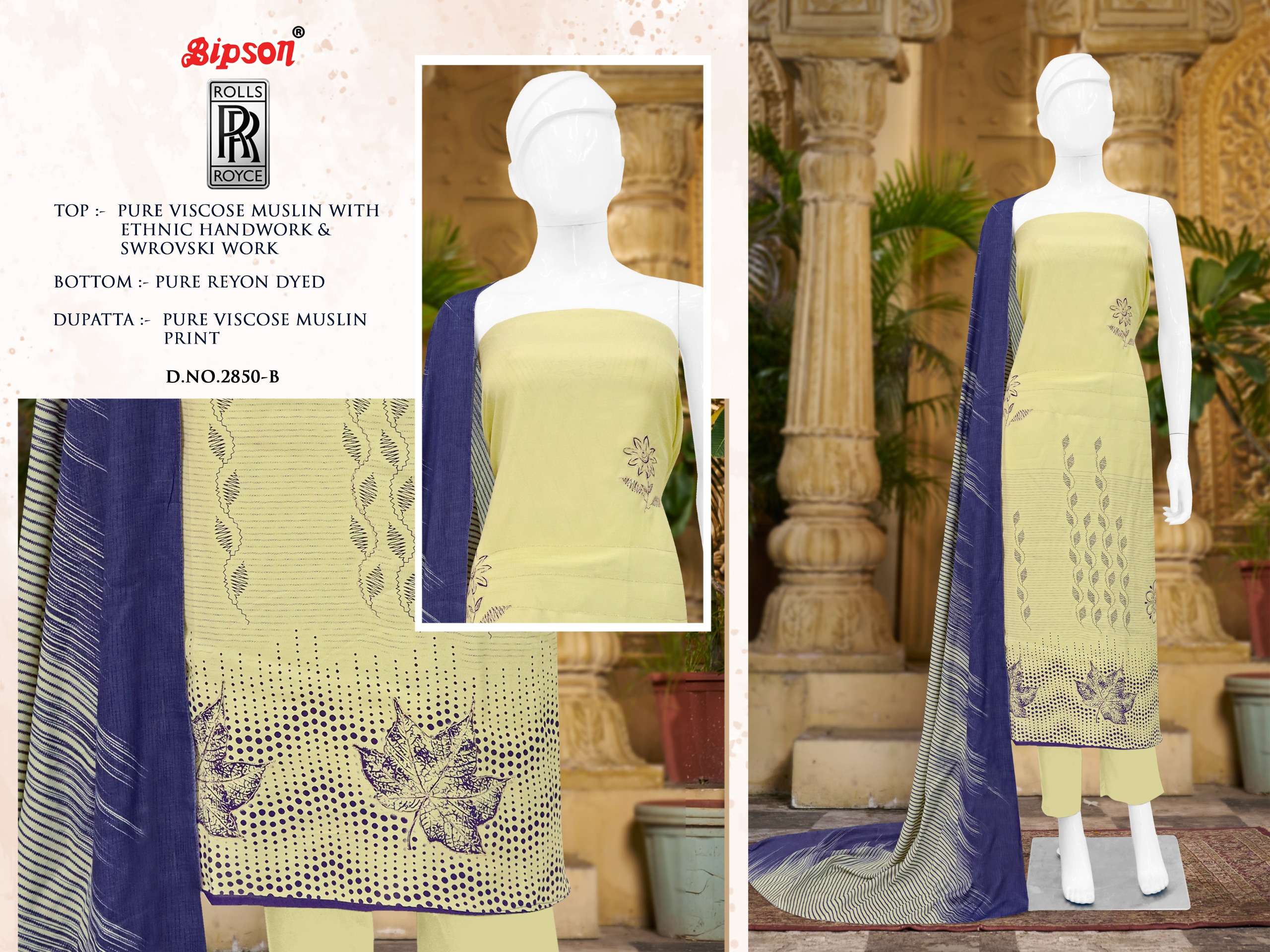 bipson rolls royce 2850 viscose muslin look salwar suit catalog