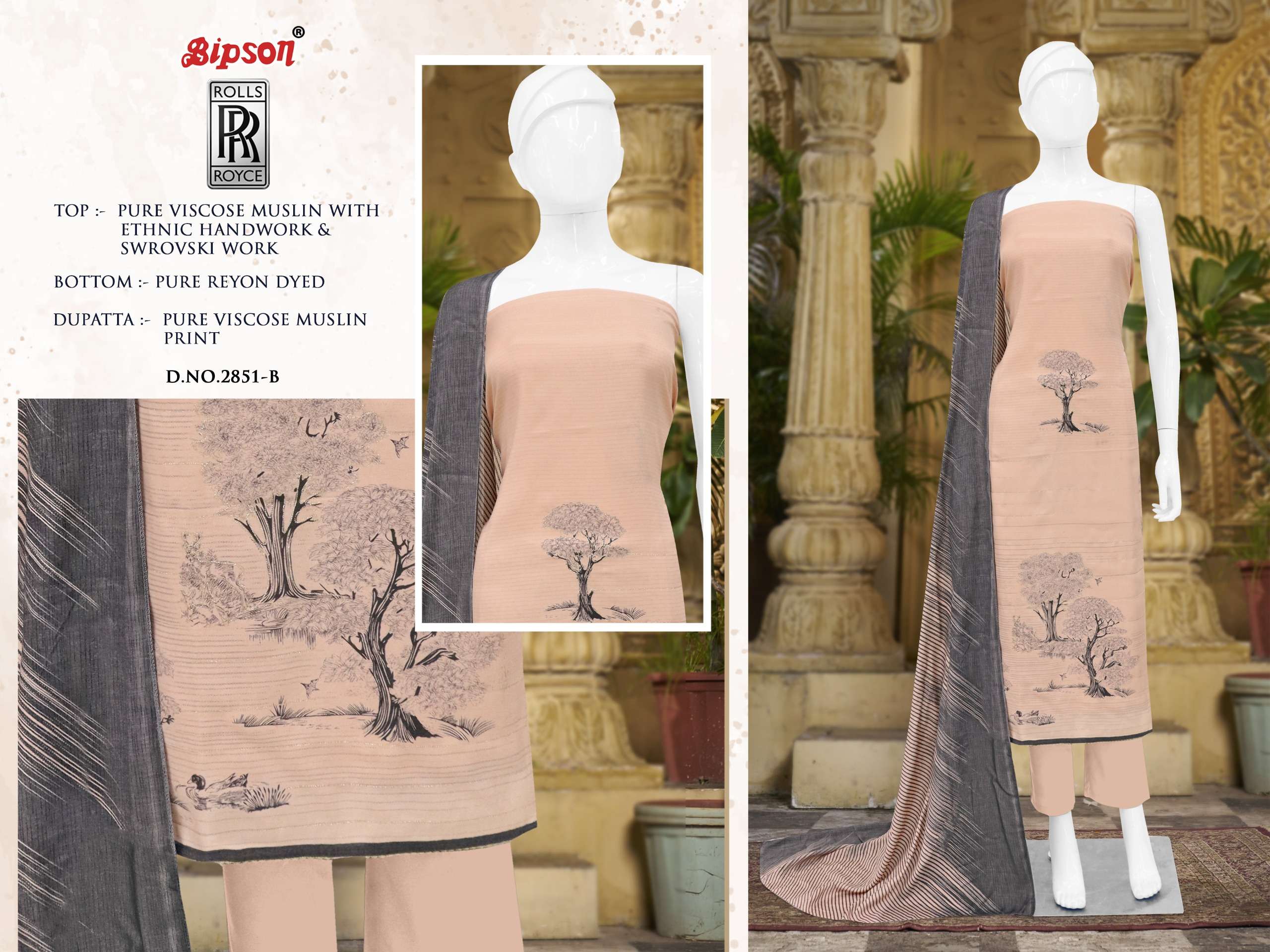 bipson rolls royce 2851 viscose muslin attrective look salwar suit catalog