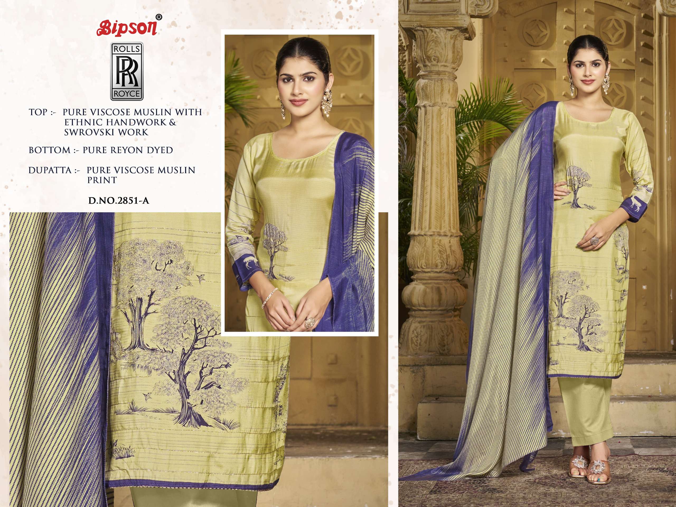 bipson rolls royce 2851 viscose muslin attrective look salwar suit catalog