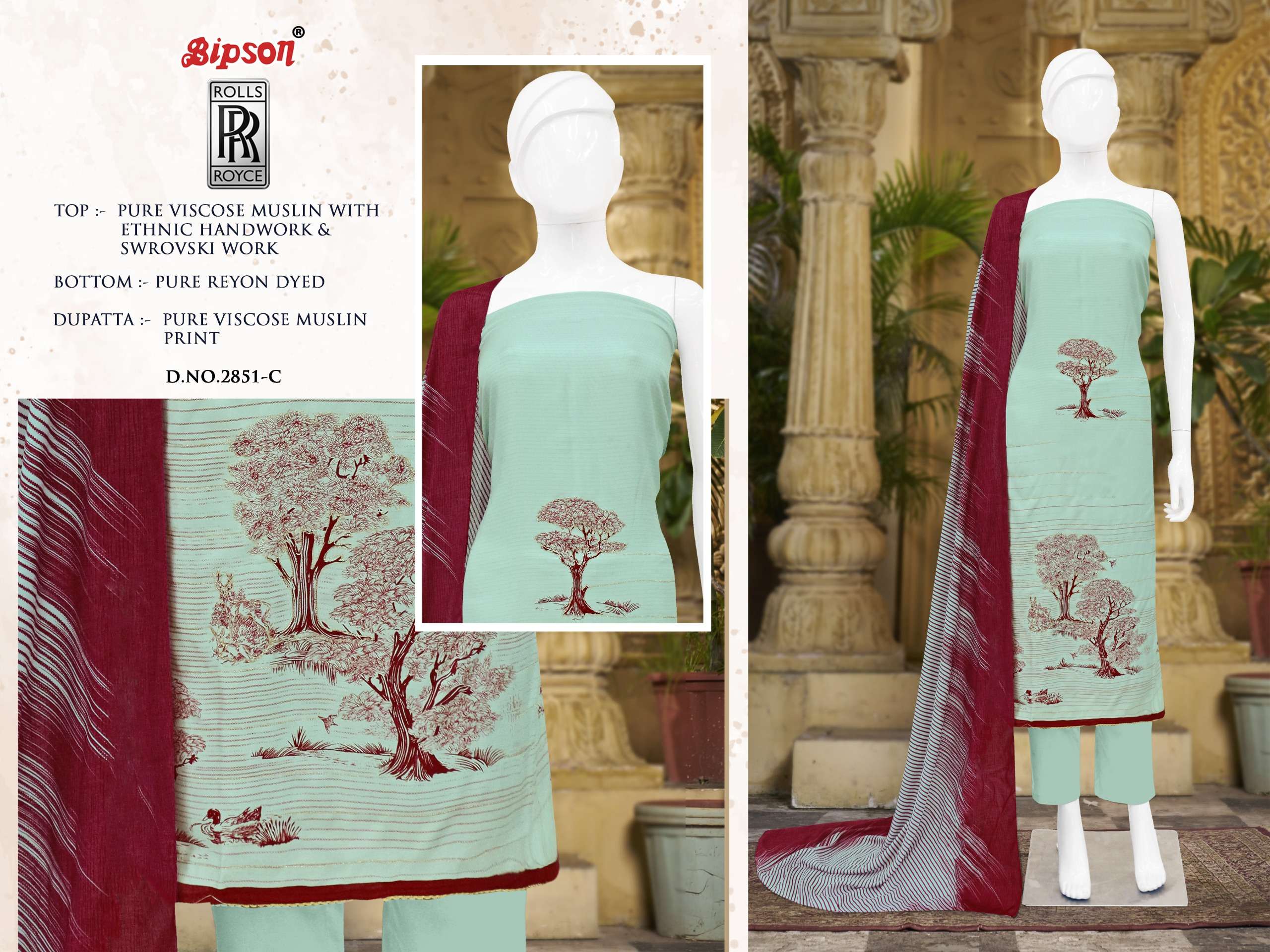 bipson rolls royce 2851 viscose muslin attrective look salwar suit catalog