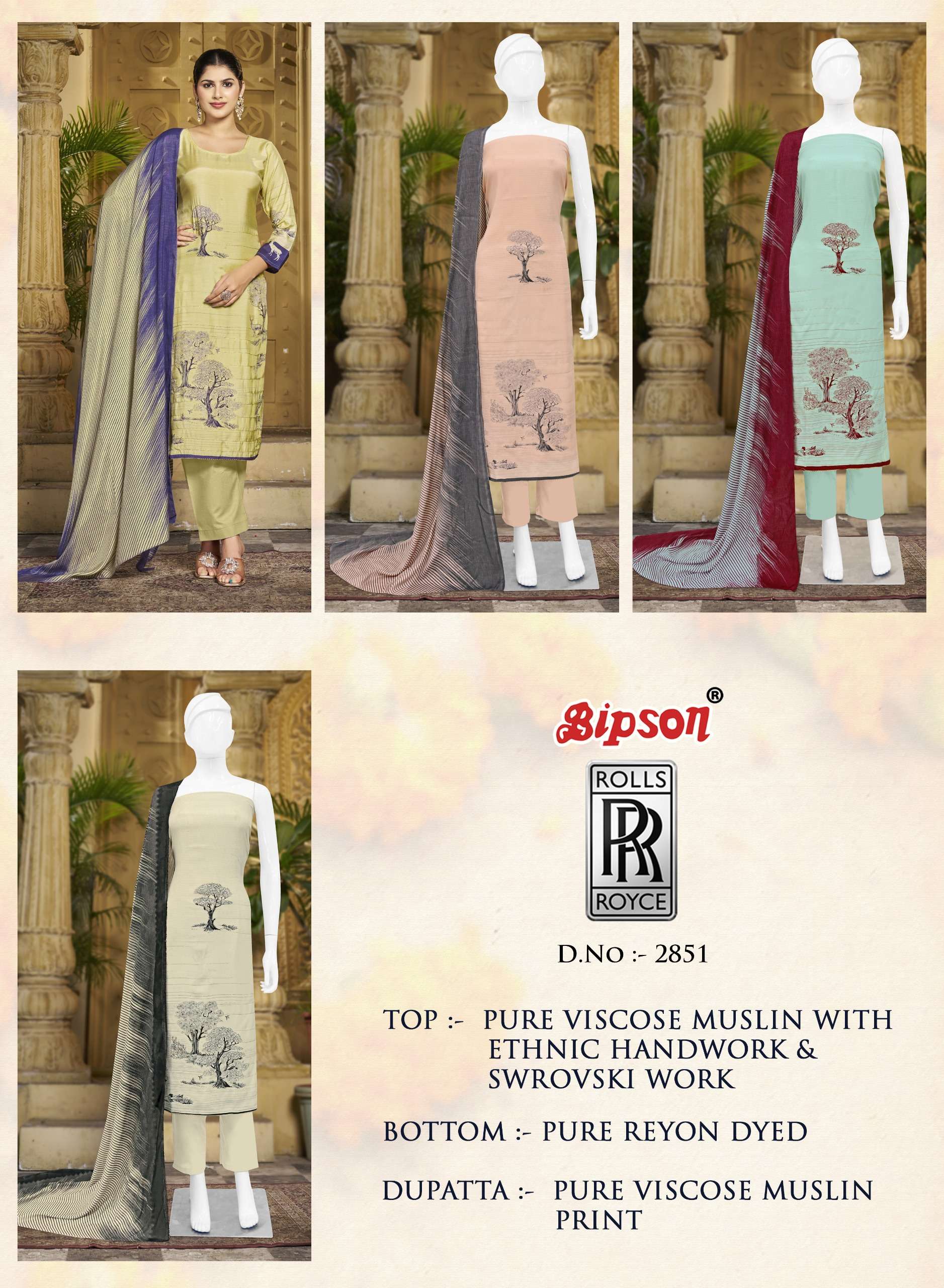 bipson rolls royce 2851 viscose muslin attrective look salwar suit catalog