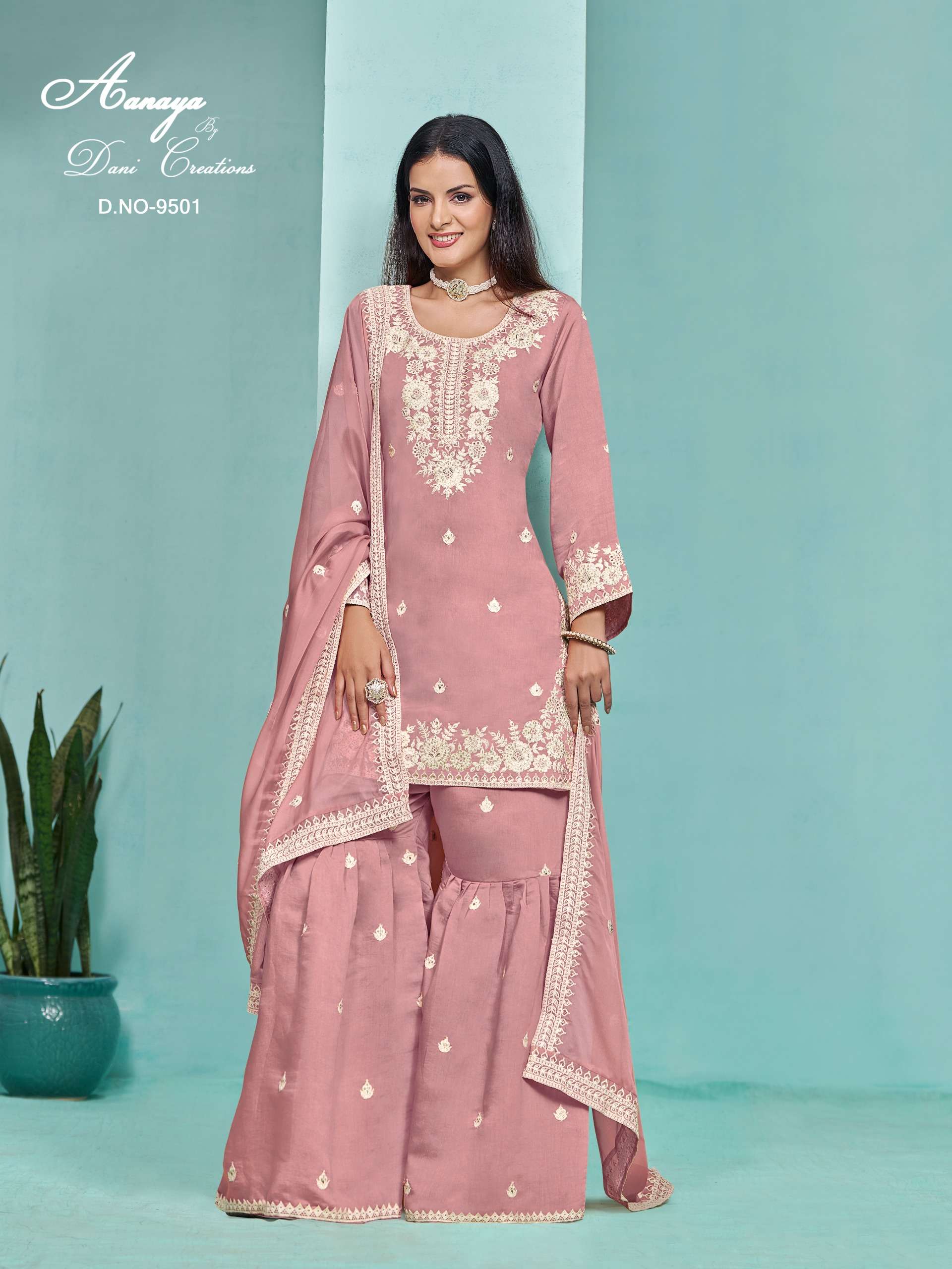 dani aanaya 9500 series vol 195 pv chanderi elegant salwar suit catalog