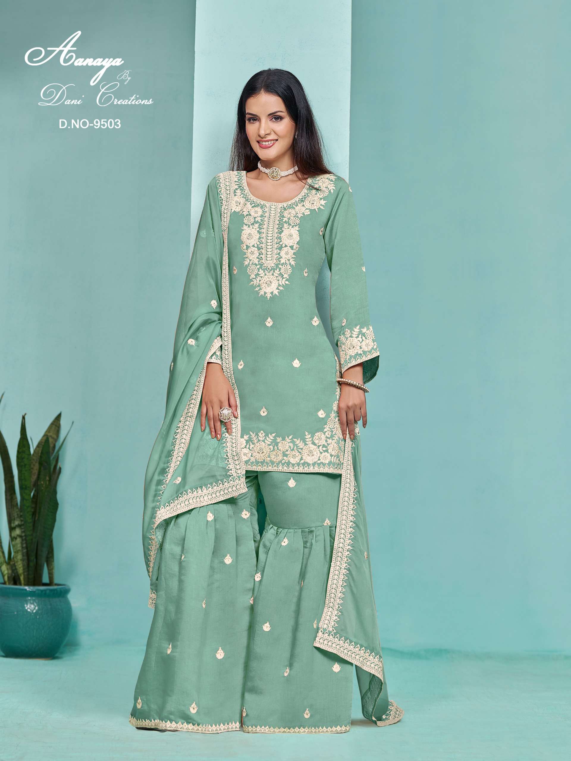 dani aanaya 9500 series vol 195 pv chanderi elegant salwar suit catalog