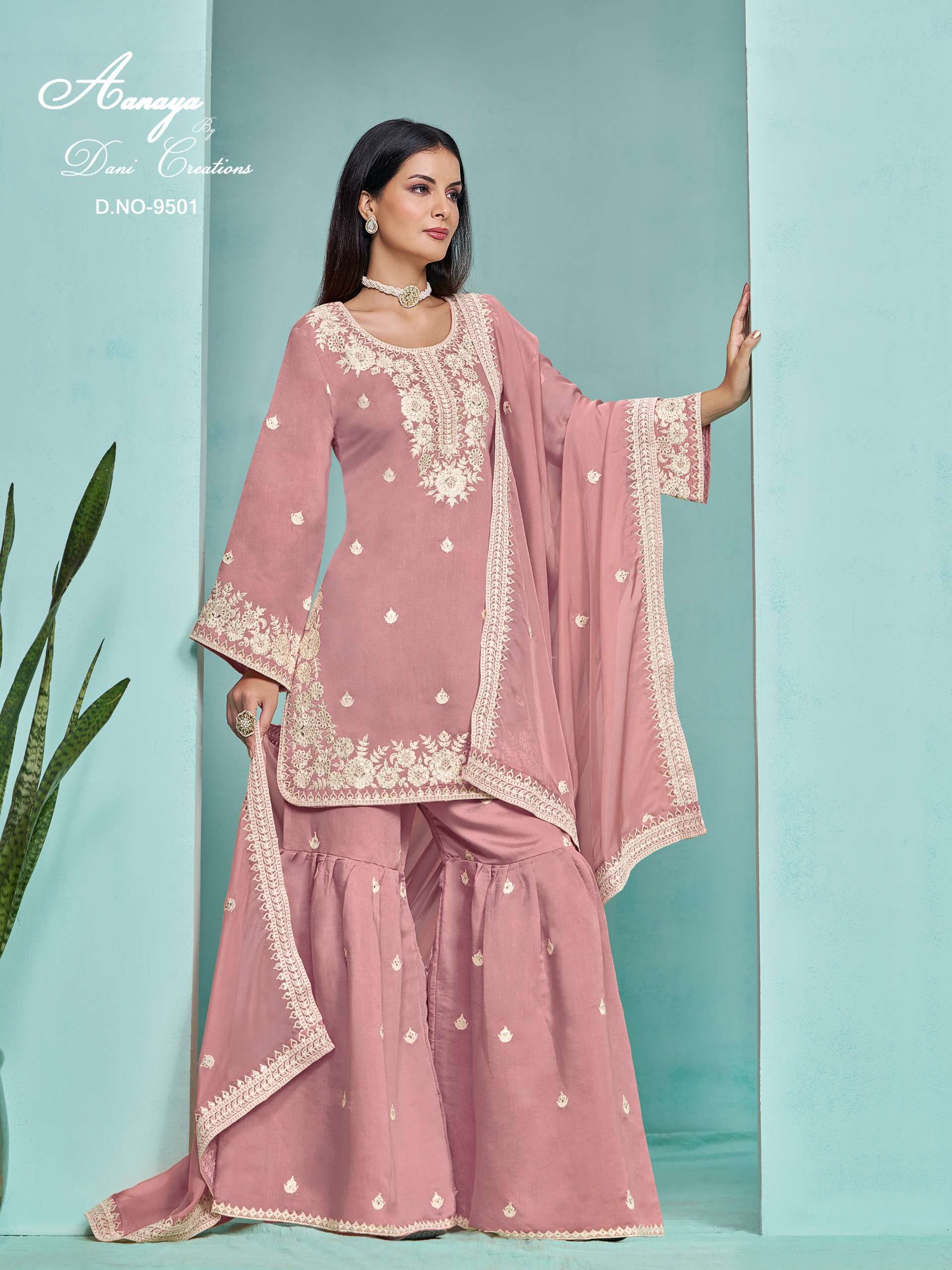 dani aanaya 9500 series vol 195 pv chanderi elegant salwar suit catalog