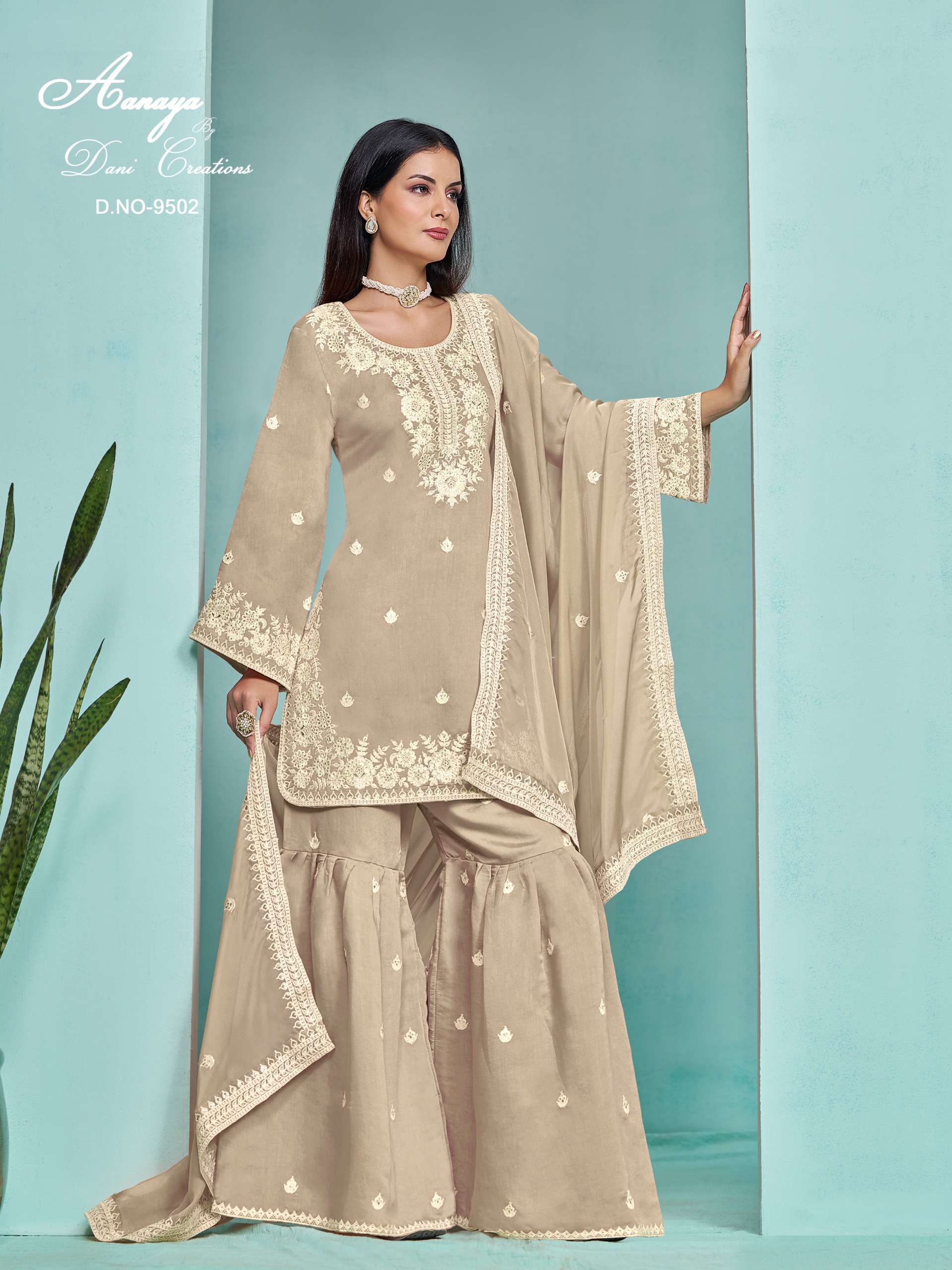 dani aanaya 9500 series vol 195 pv chanderi elegant salwar suit catalog