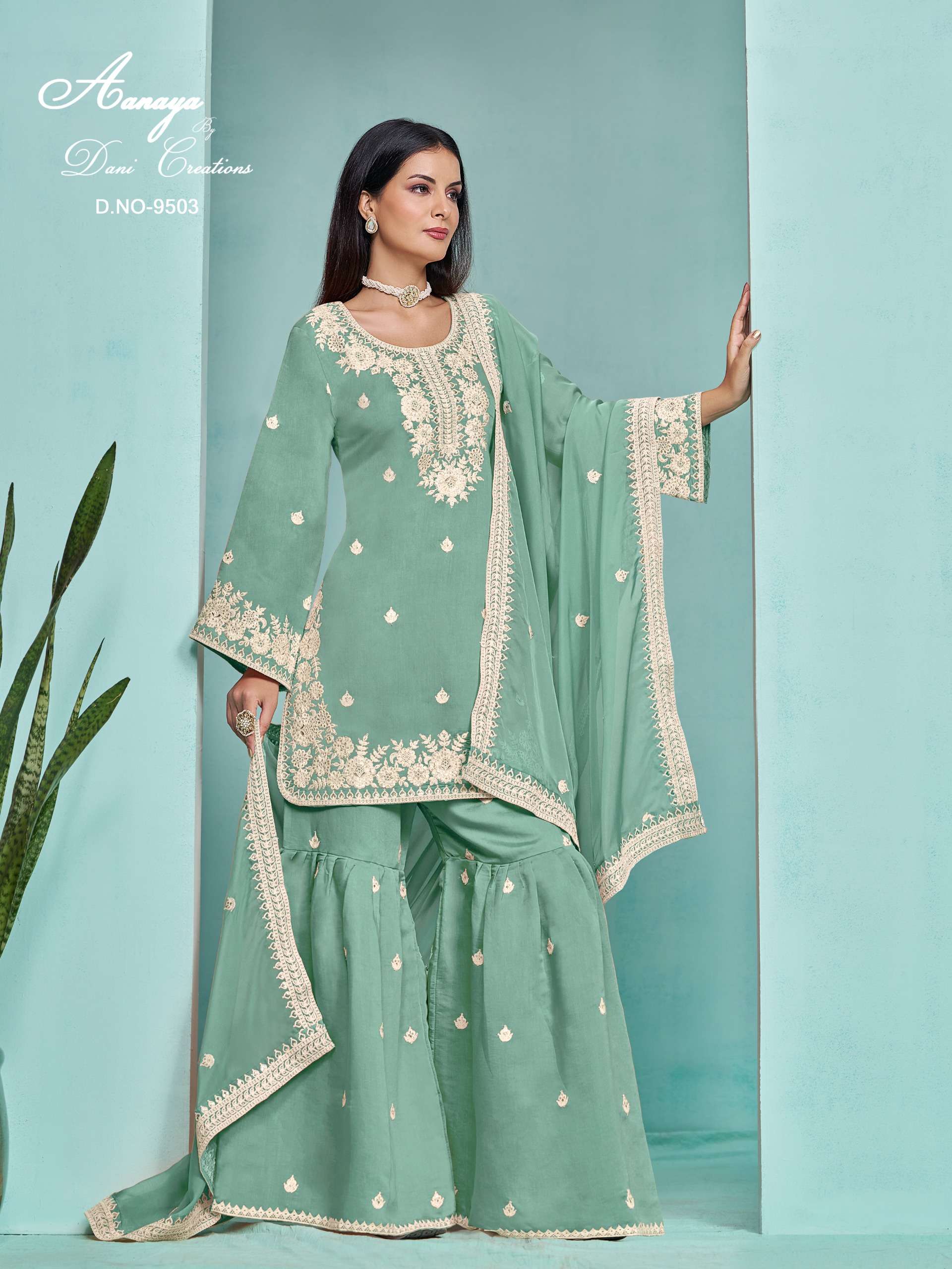 dani aanaya 9500 series vol 195 pv chanderi elegant salwar suit catalog