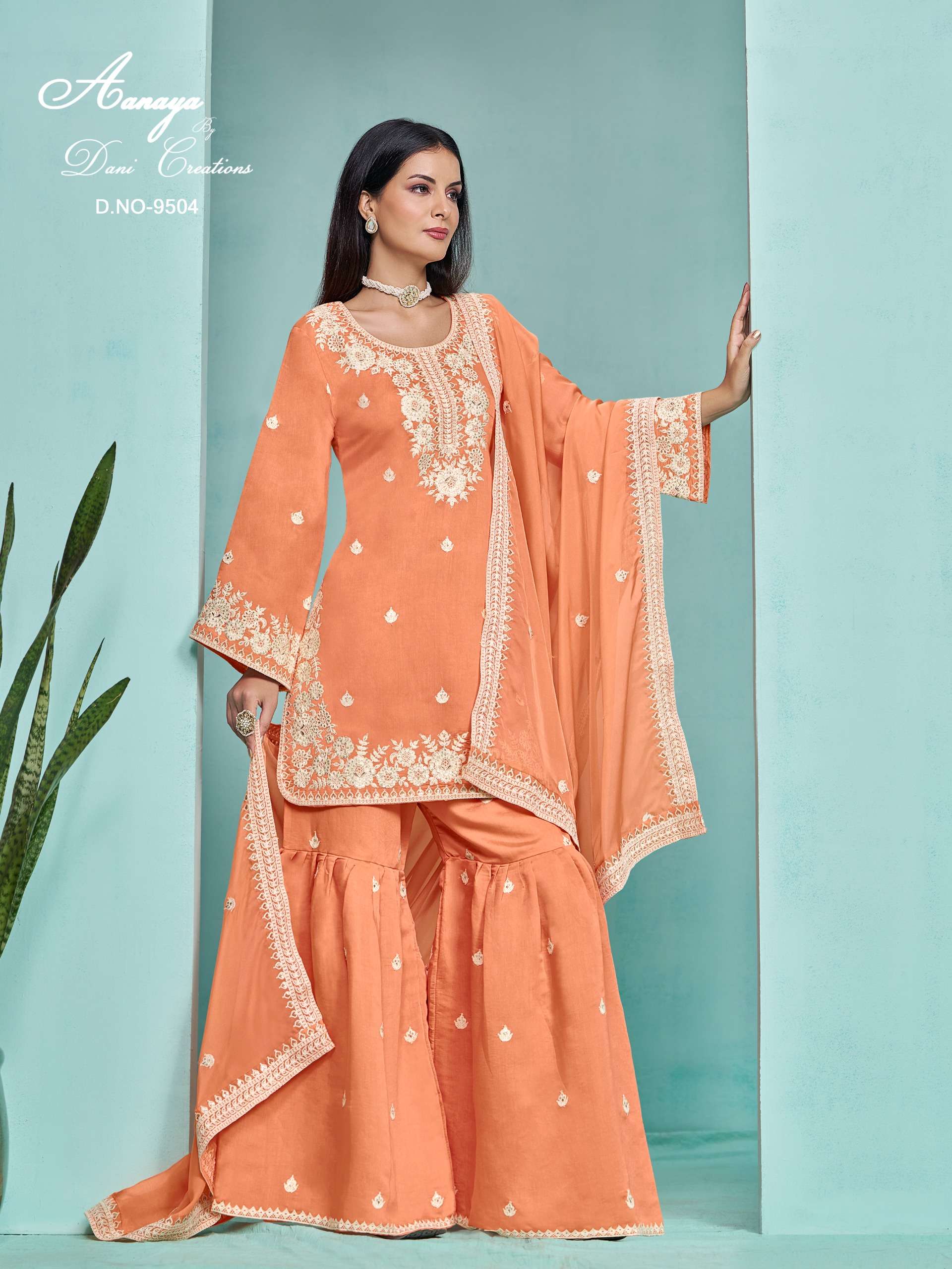 dani aanaya 9500 series vol 195 pv chanderi elegant salwar suit catalog