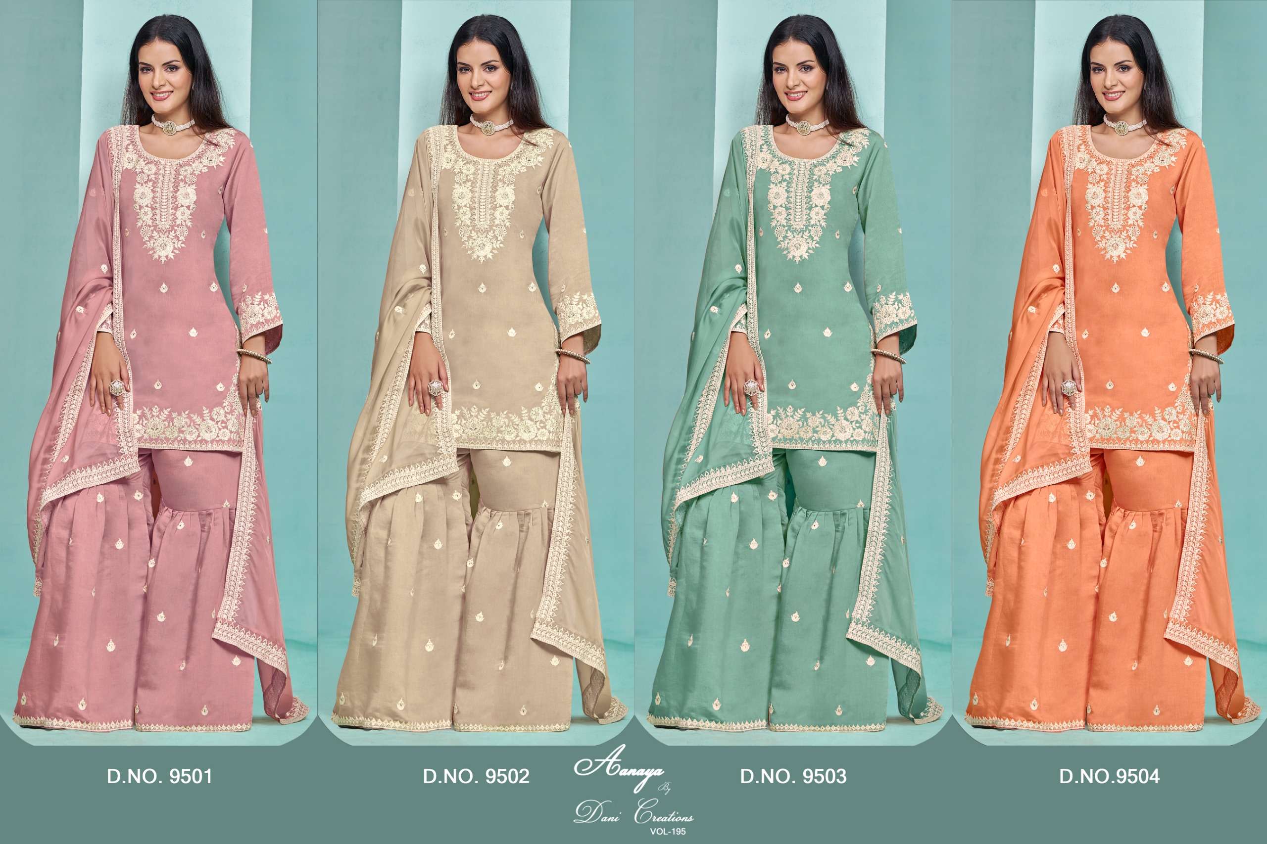 dani aanaya 9500 series vol 195 pv chanderi elegant salwar suit catalog