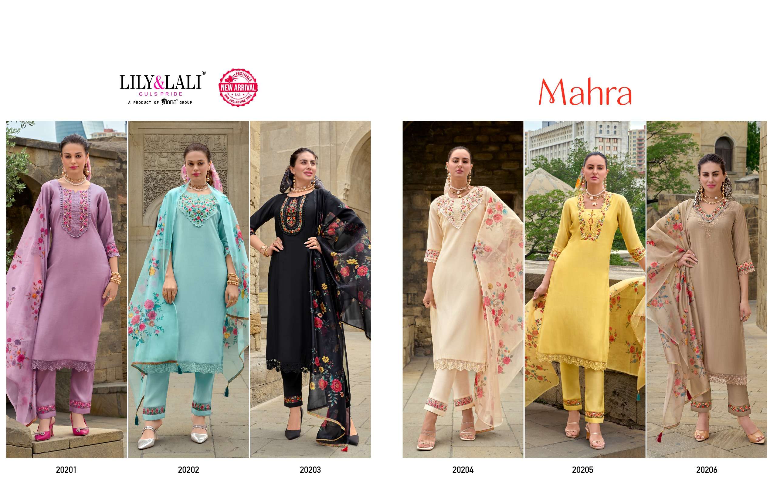 lily and lali mahra viscose festive look top bottom with dupatta catalog