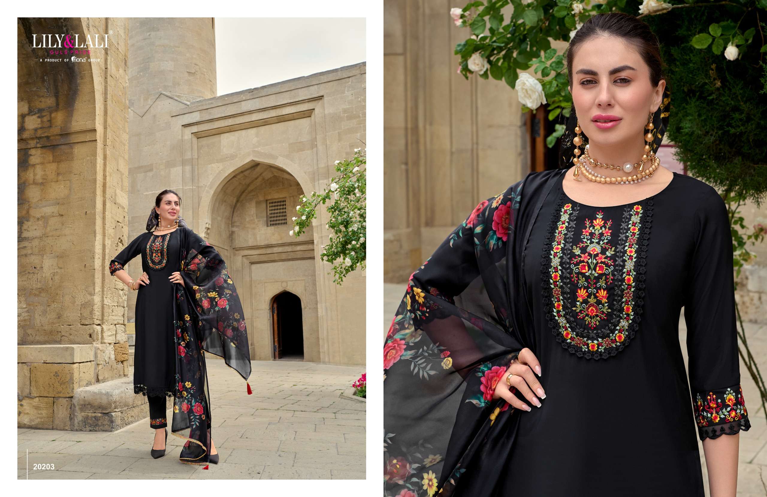 lily and lali mahra viscose festive look top bottom with dupatta catalog