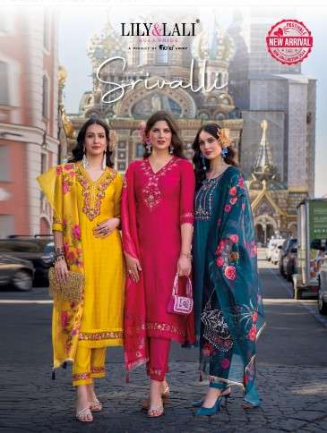 lily and lali srivalli viscose decent embroidery look top bottom with dupatta catalog