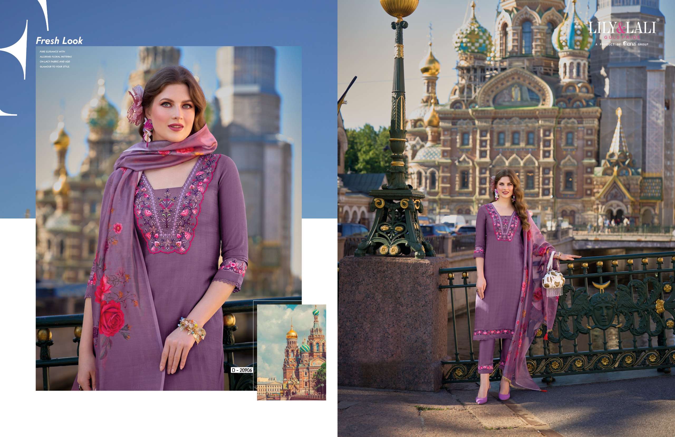 lily and lali srivalli viscose decent embroidery look top bottom with dupatta catalog