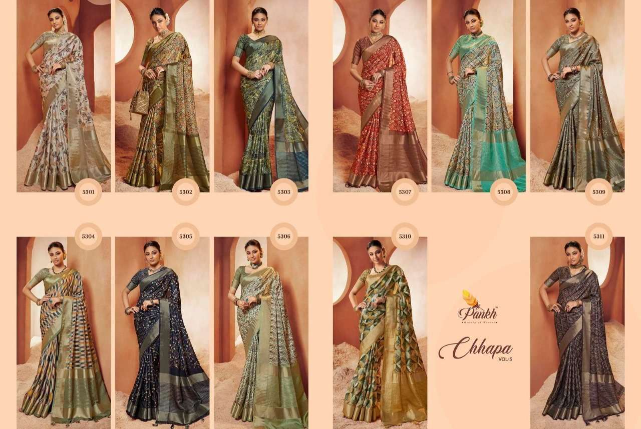 pankh chappa vol 5 chap silk exclusive look saree catalog