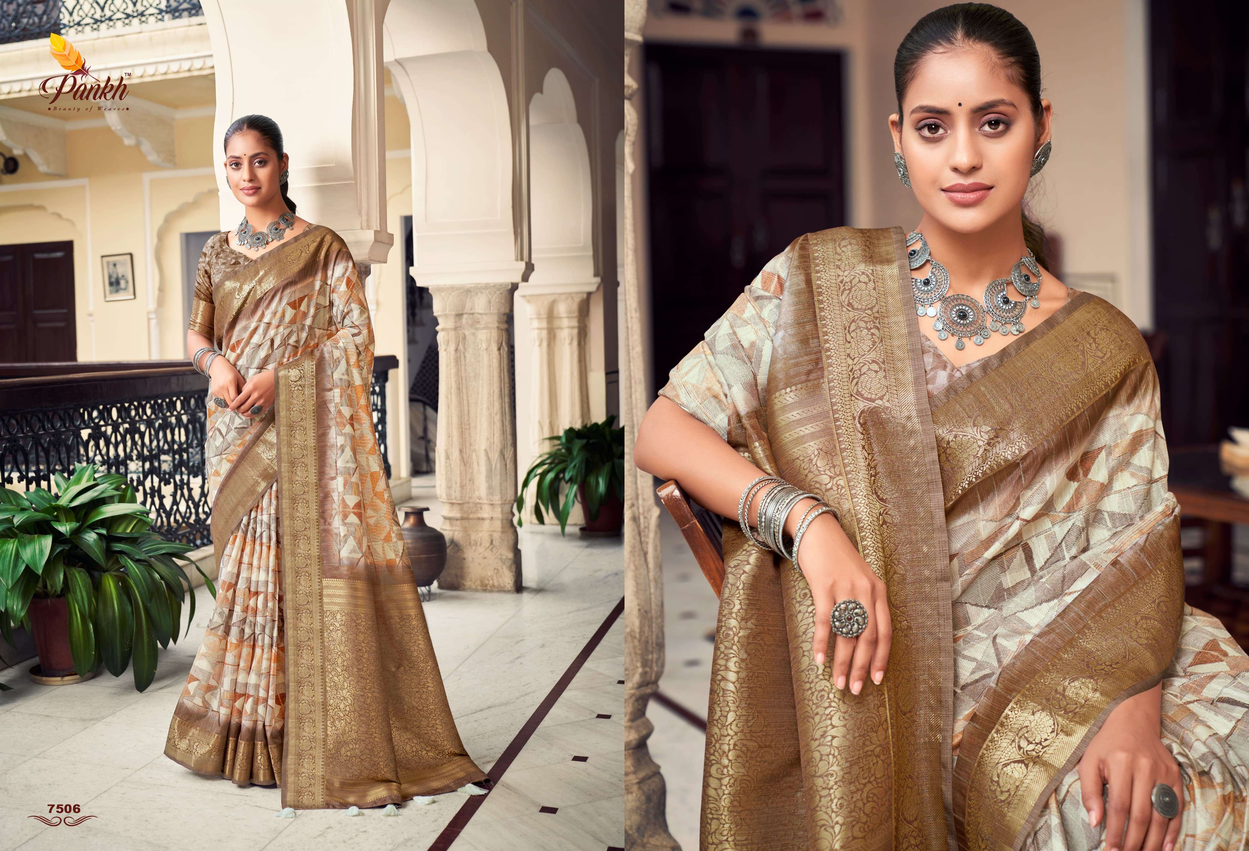 pankh sparking beauty mahak tussar silk innovative look saree catalog