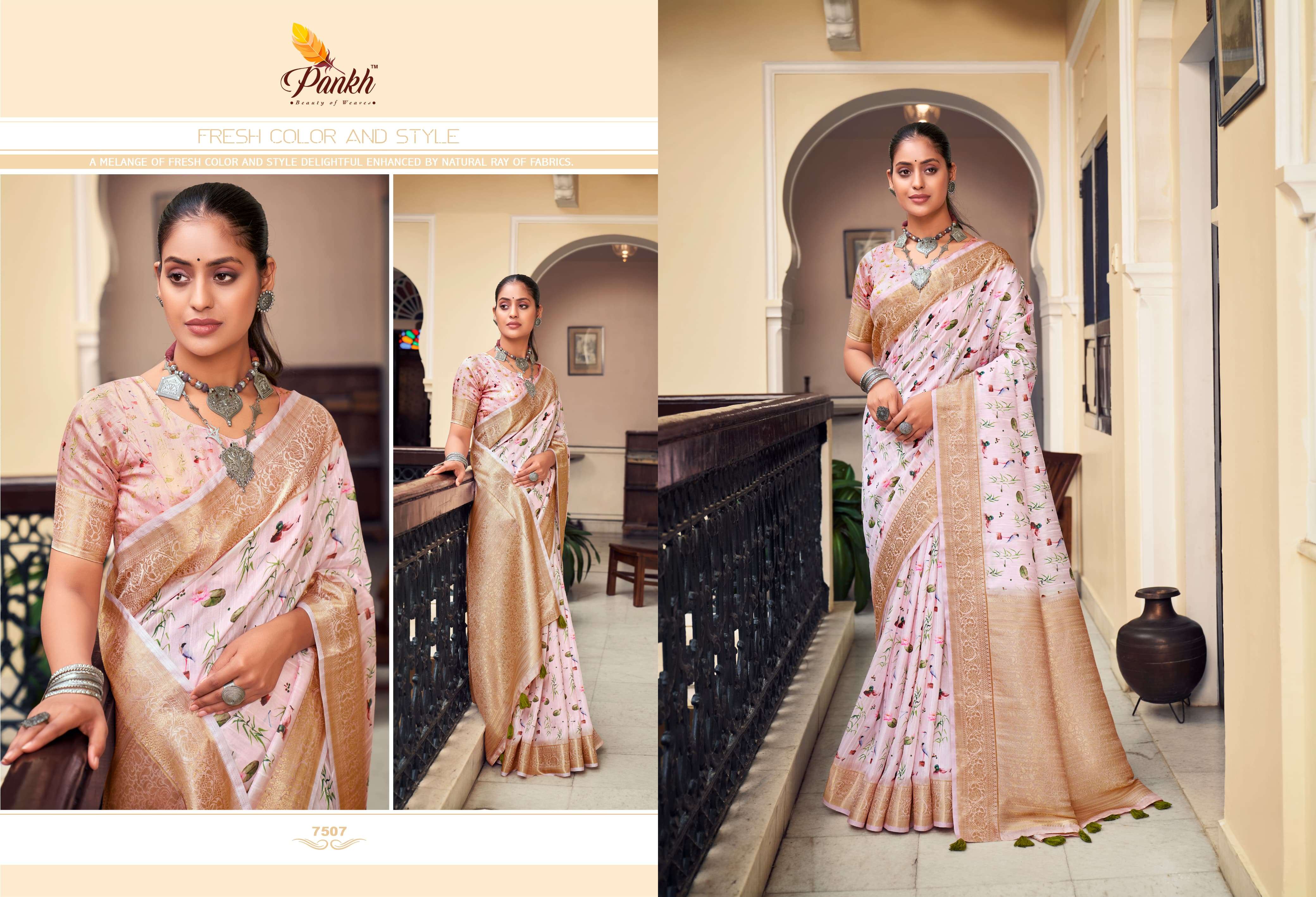 pankh sparking beauty mahak tussar silk innovative look saree catalog