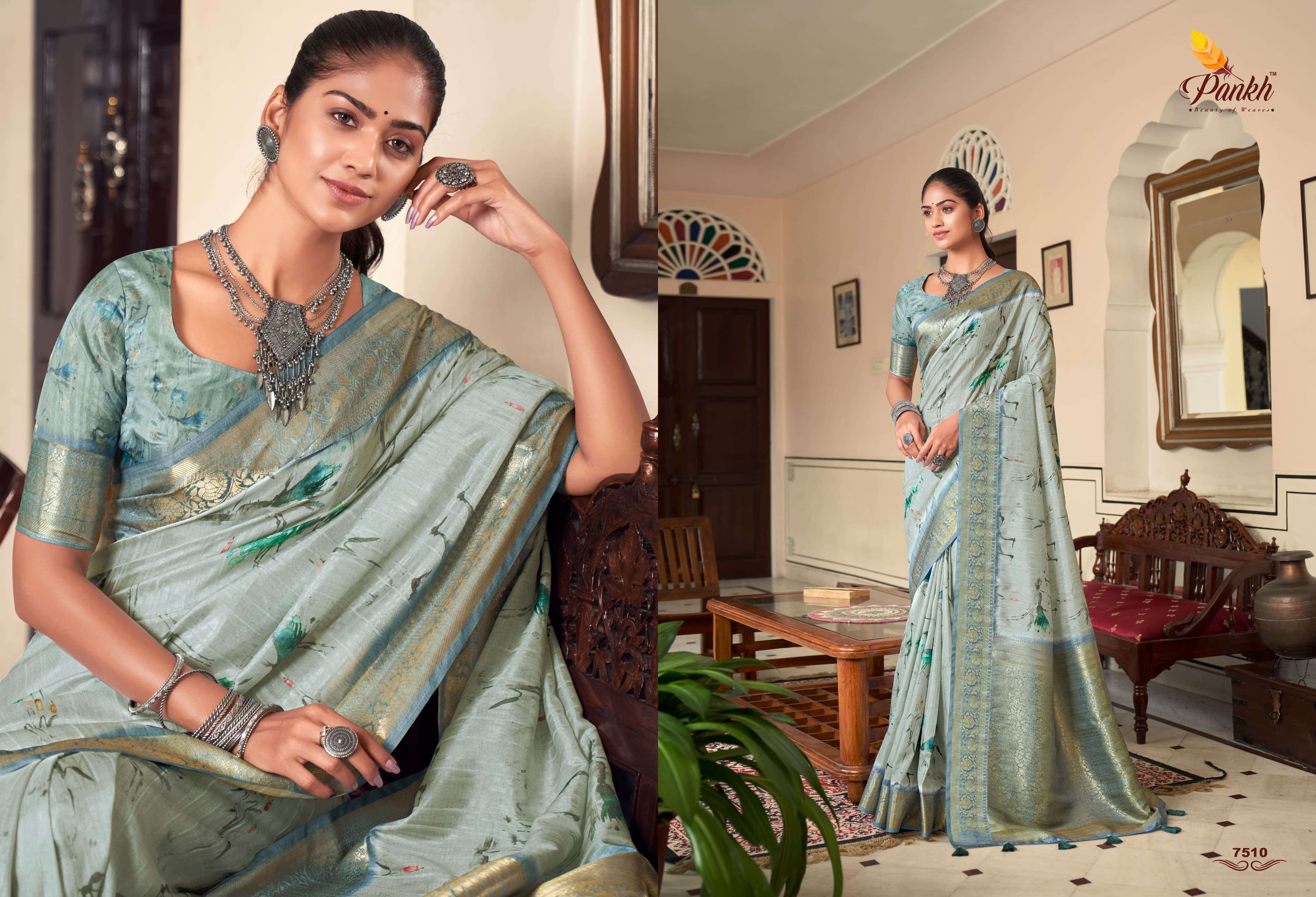 pankh sparking beauty mahak tussar silk innovative look saree catalog