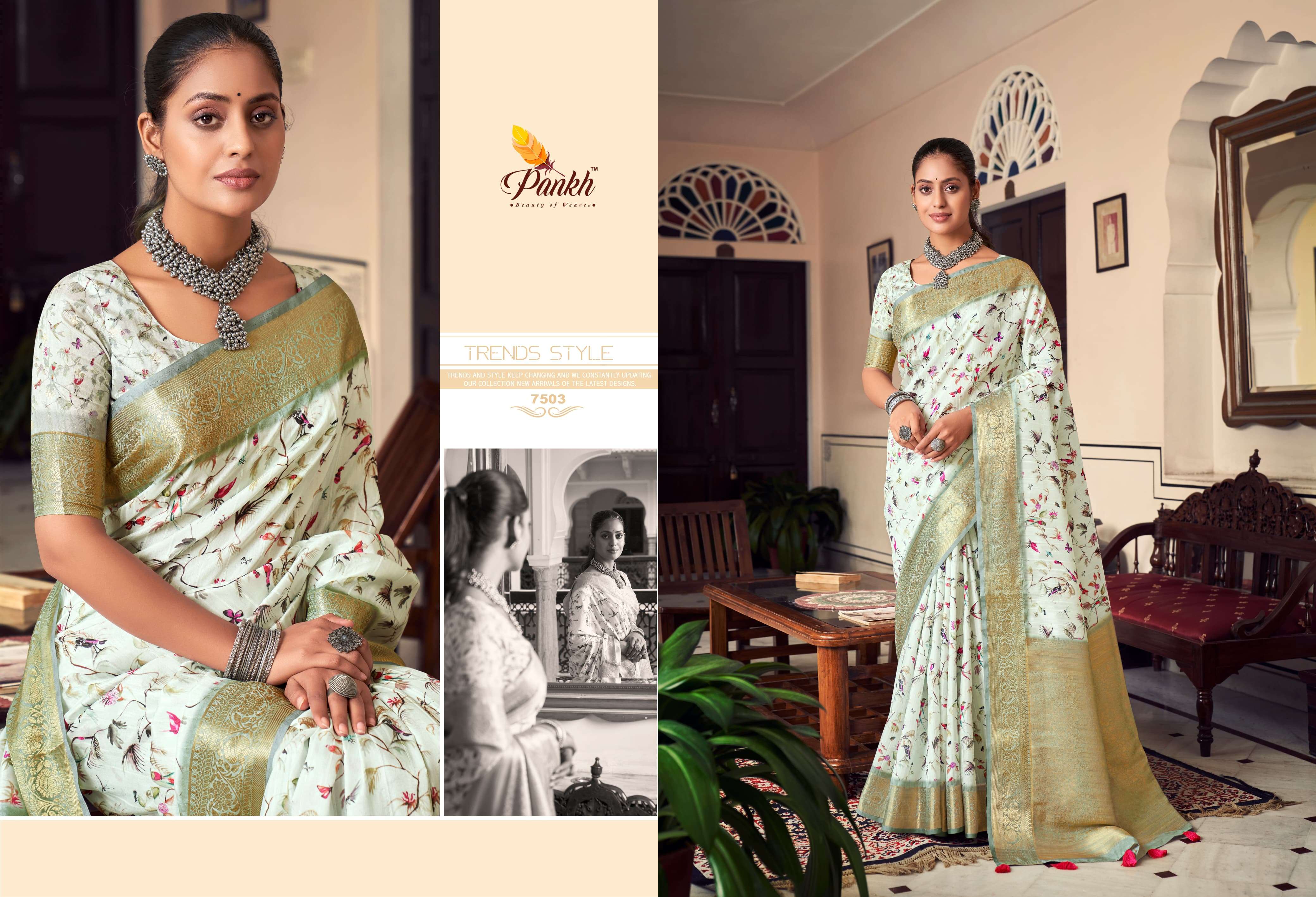 pankh sparking beauty mahak tussar silk innovative look saree catalog