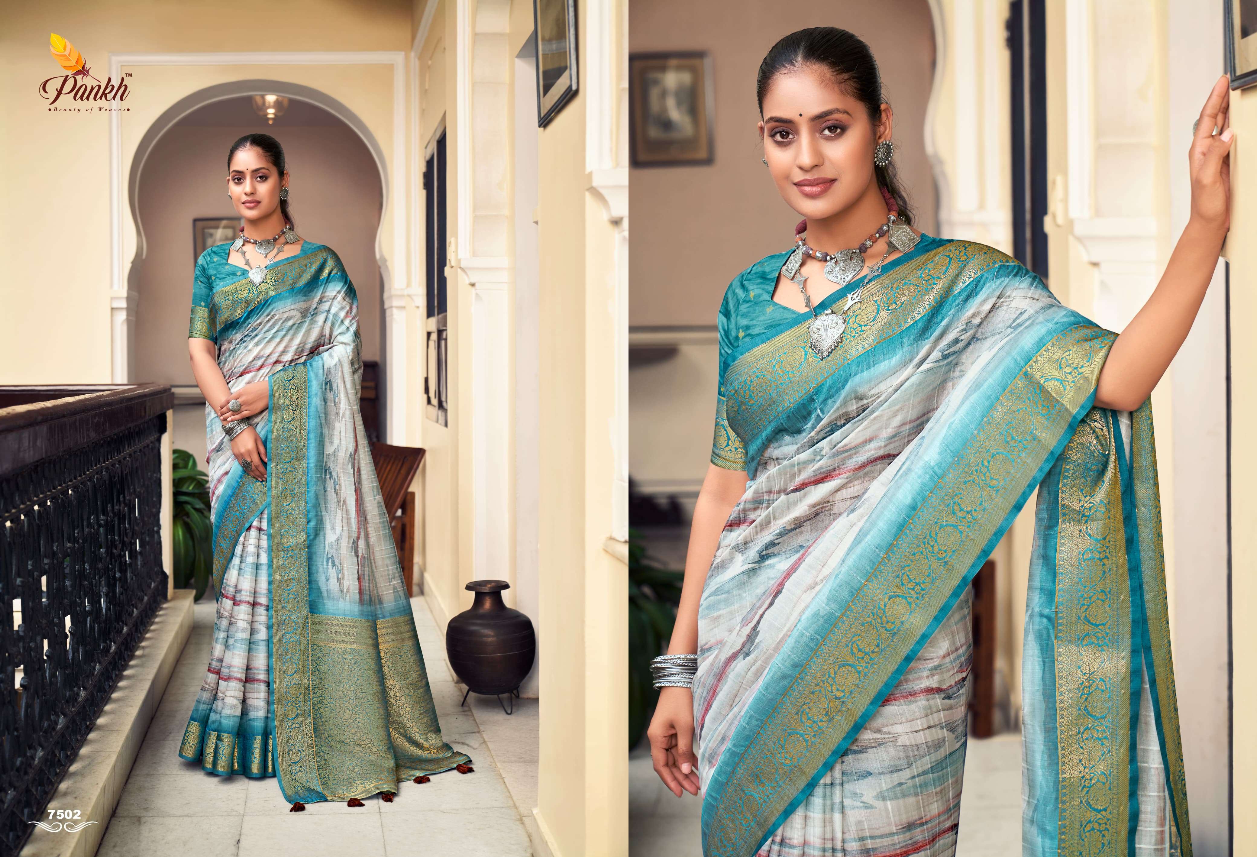 pankh sparking beauty mahak tussar silk innovative look saree catalog