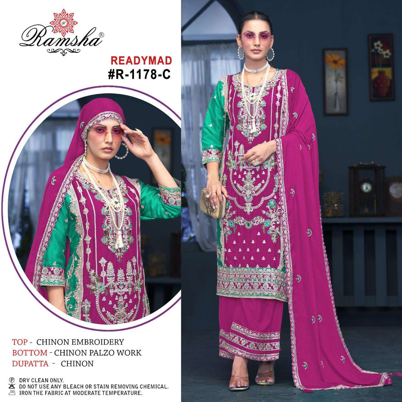 ramsha ramsha r 1178nx chinnon embroidery look top bottom with dupatta size set