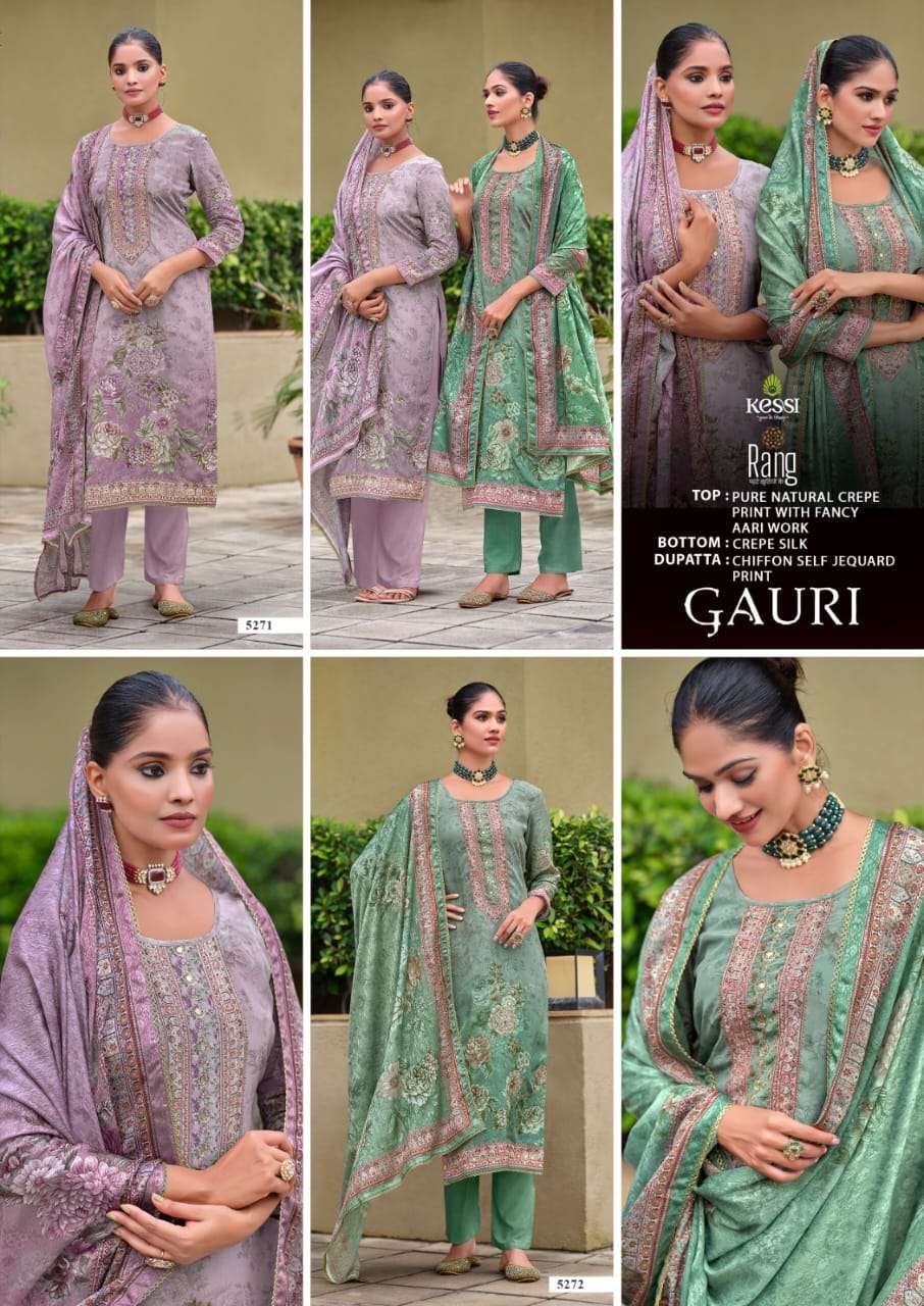 rang gauri muslin pure natural crape beautiful look salwar suit catalog