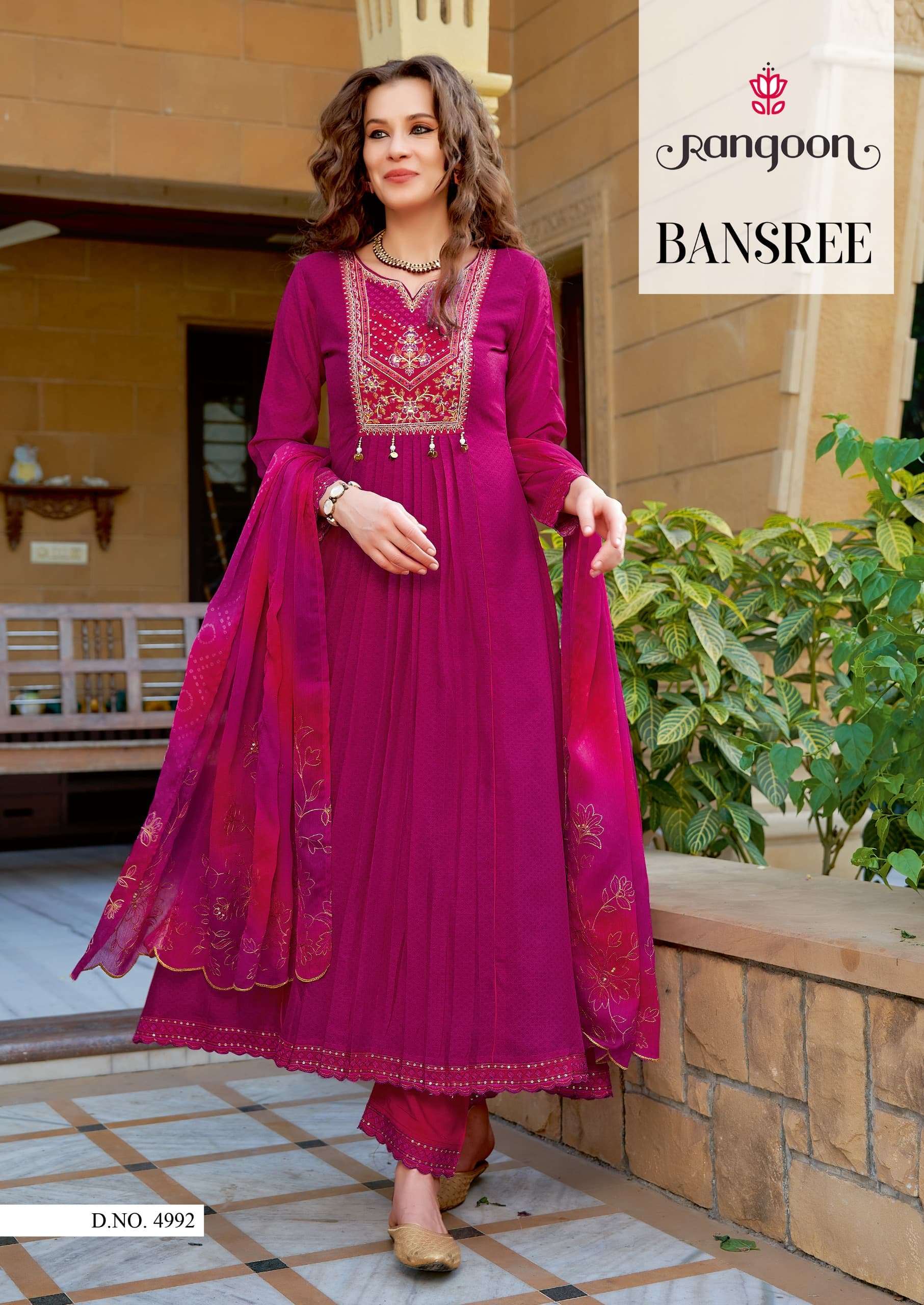 rangoon bansree silk elegant print top bottom with dupatta catalog