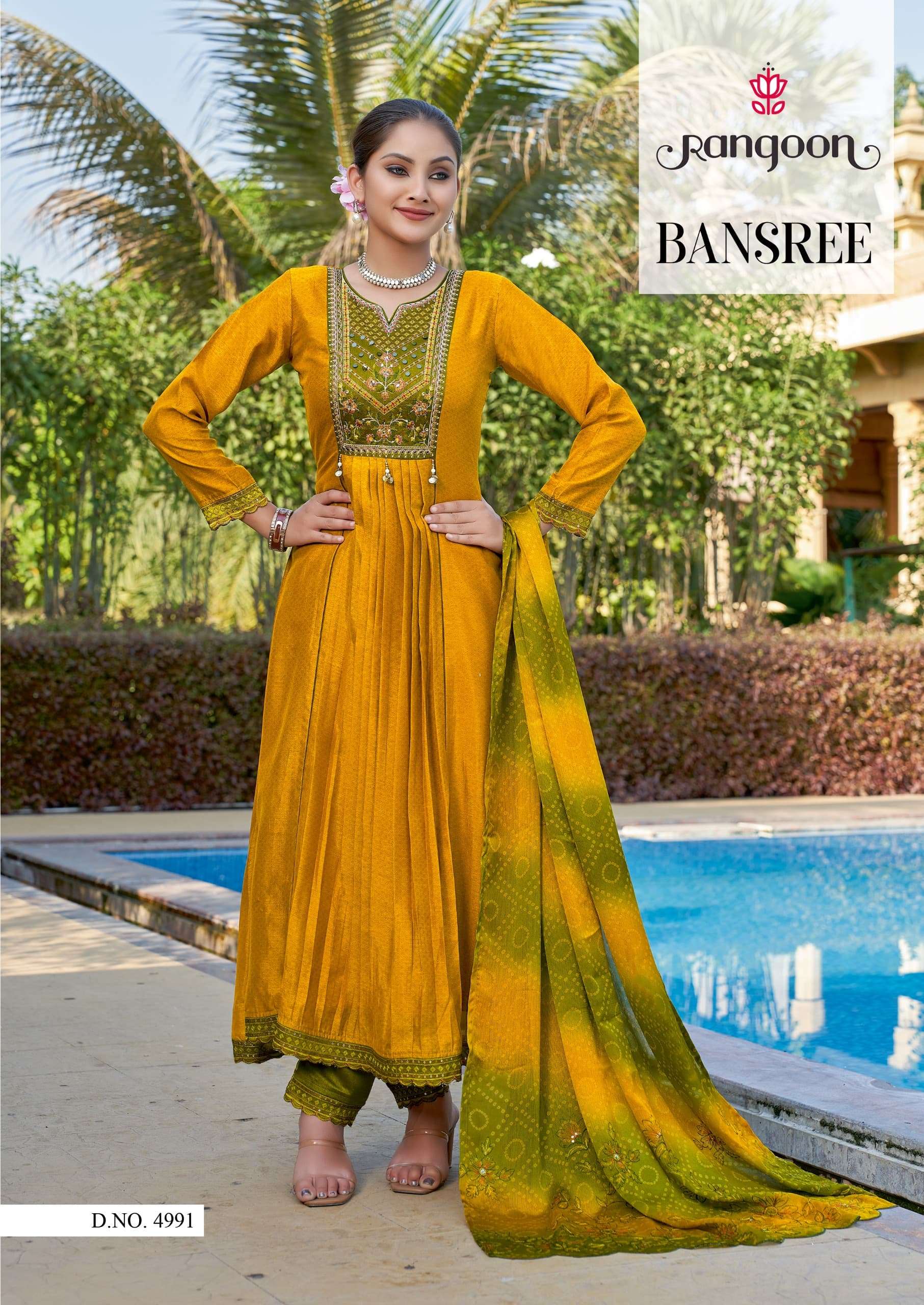 rangoon bansree silk elegant print top bottom with dupatta catalog