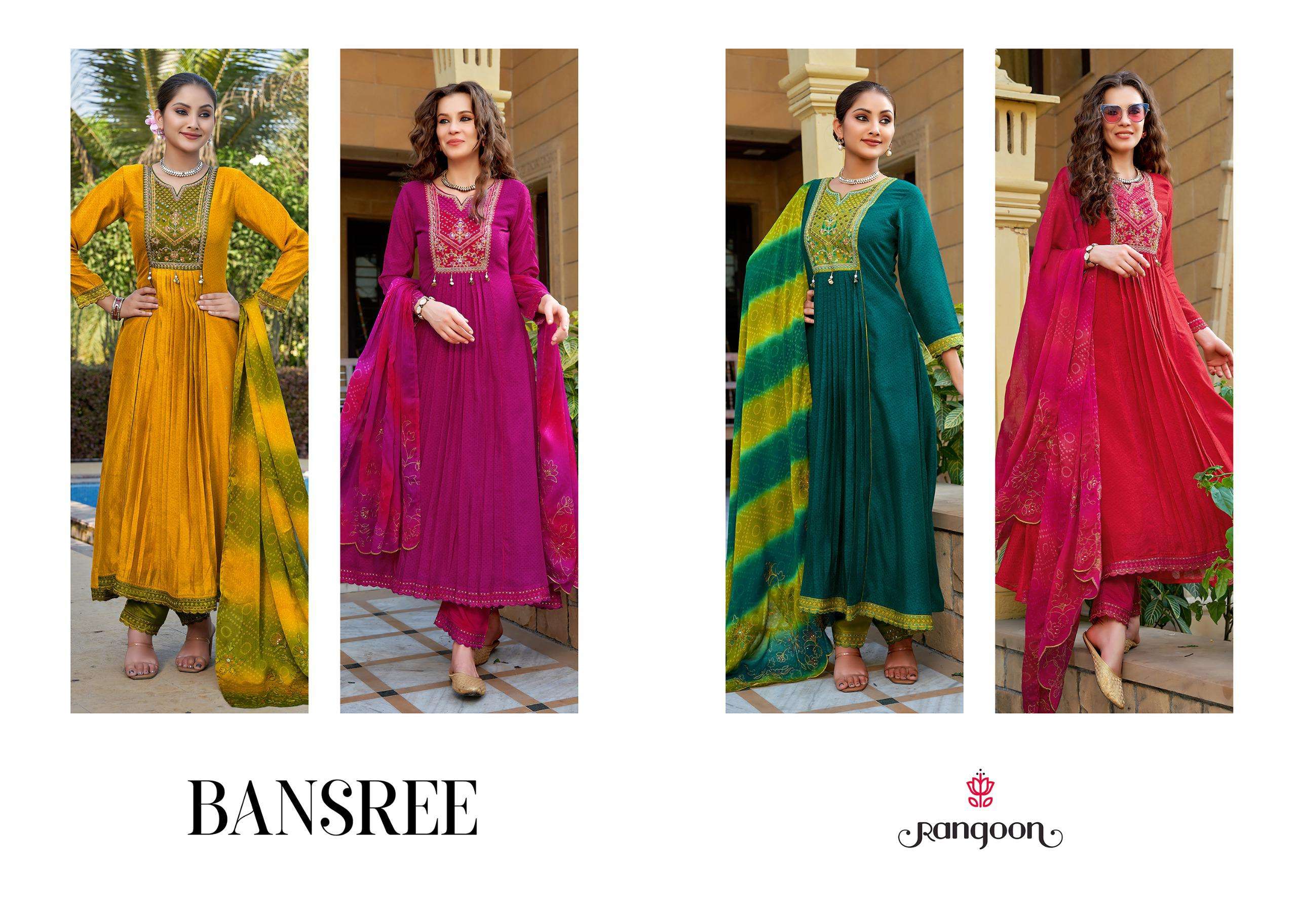 rangoon bansree silk elegant print top bottom with dupatta catalog