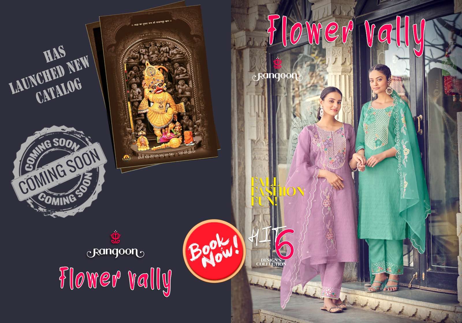 rangoon flower vally  viscose elegant print top bottom with dupatta catalog