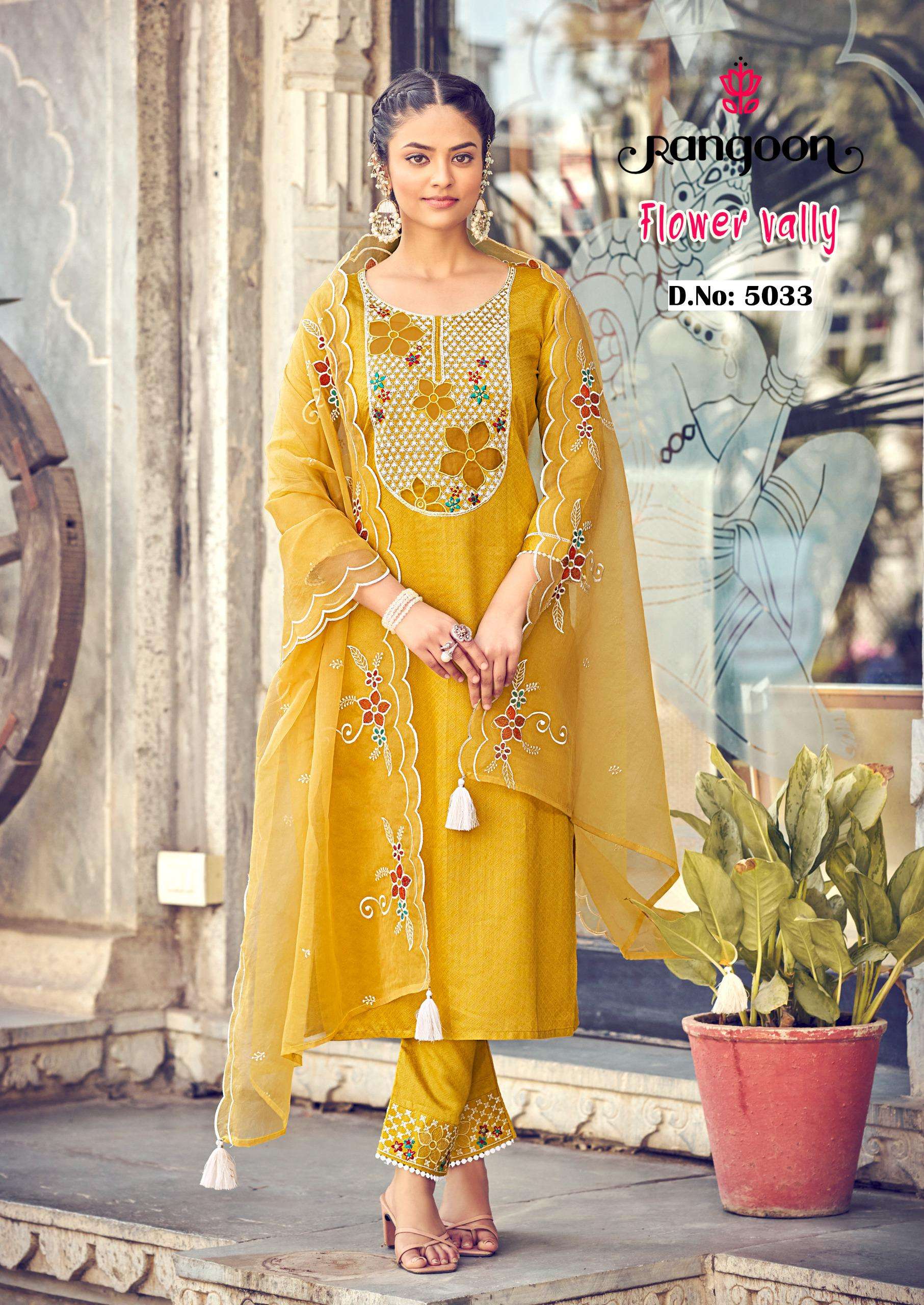 rangoon flower vally  viscose elegant print top bottom with dupatta catalog