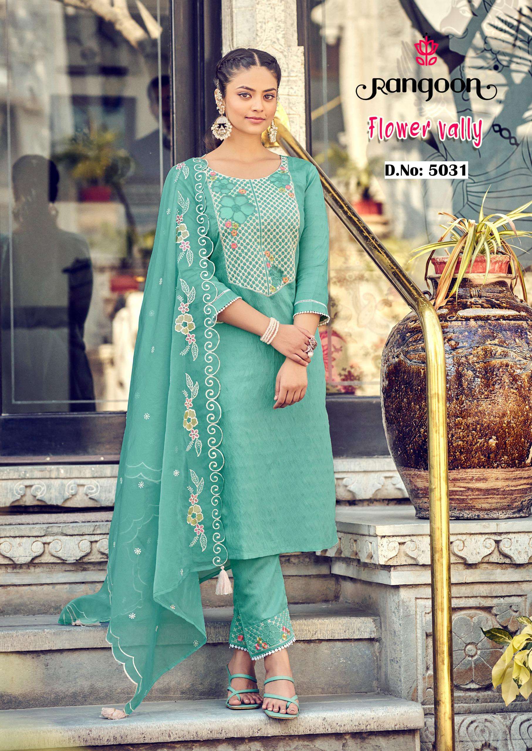 rangoon flower vally  viscose elegant print top bottom with dupatta catalog