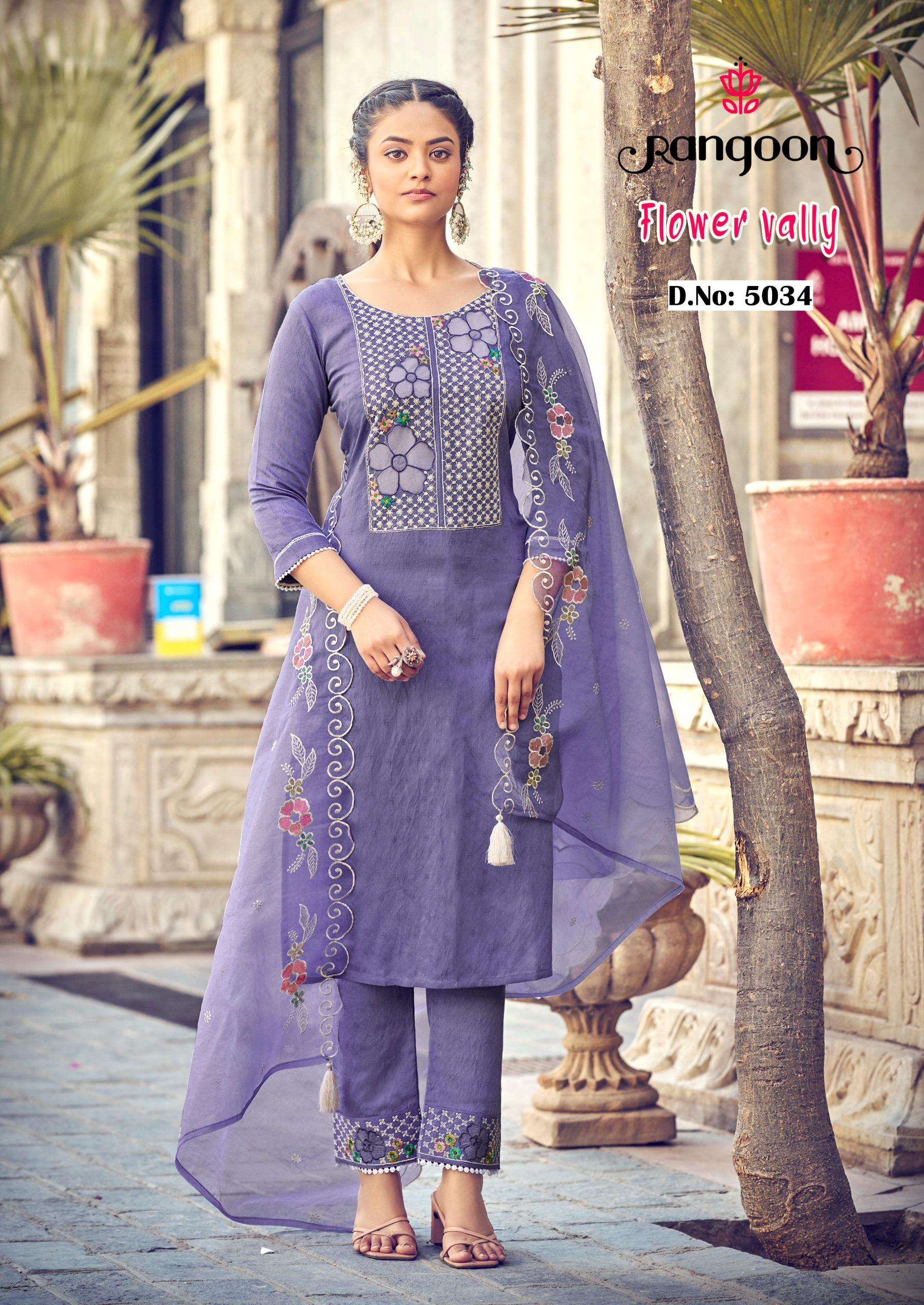 rangoon flower vally  viscose elegant print top bottom with dupatta catalog