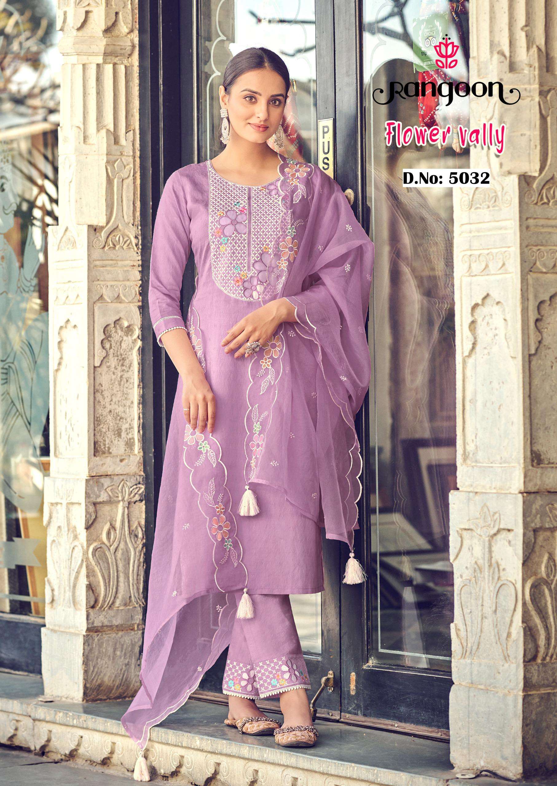 rangoon flower vally  viscose elegant print top bottom with dupatta catalog