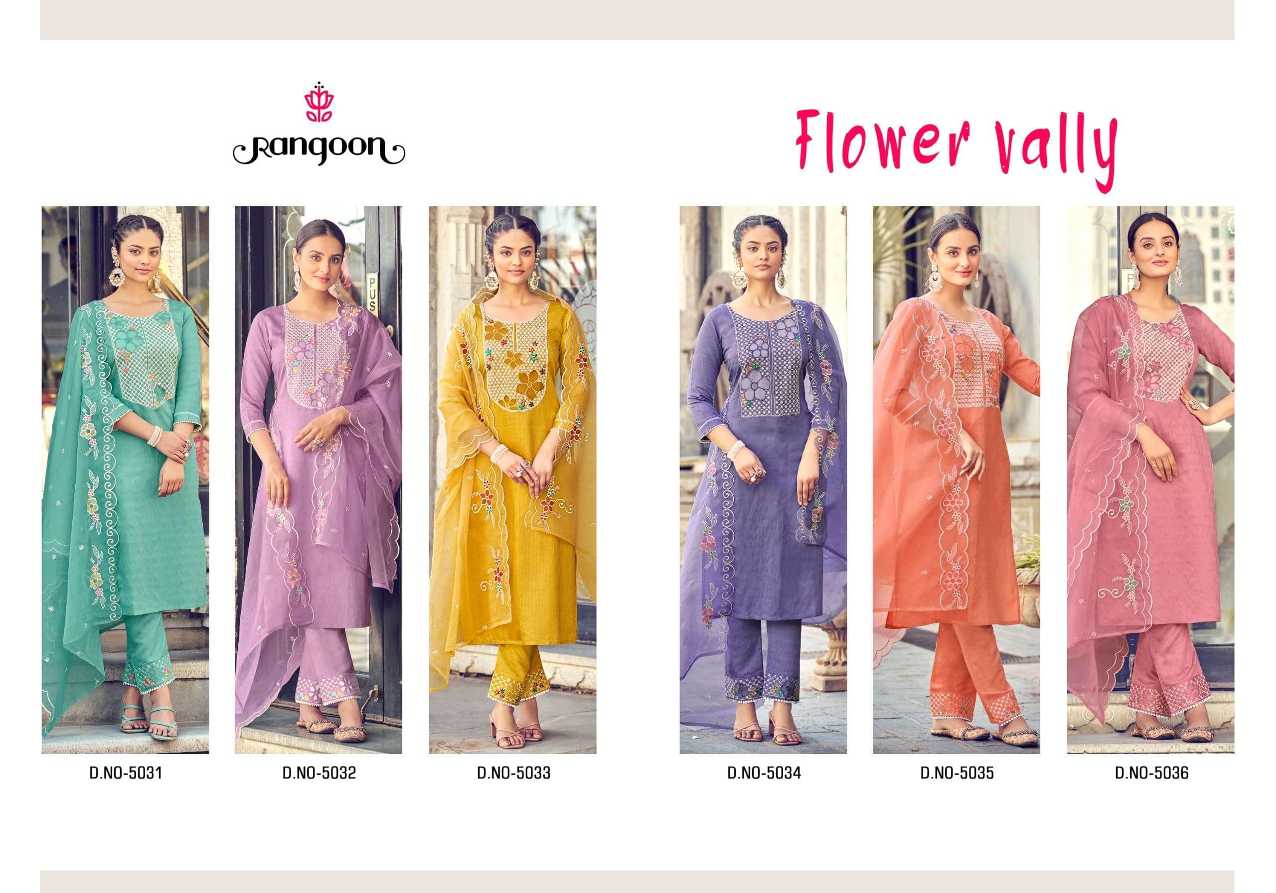 rangoon flower vally  viscose elegant print top bottom with dupatta catalog