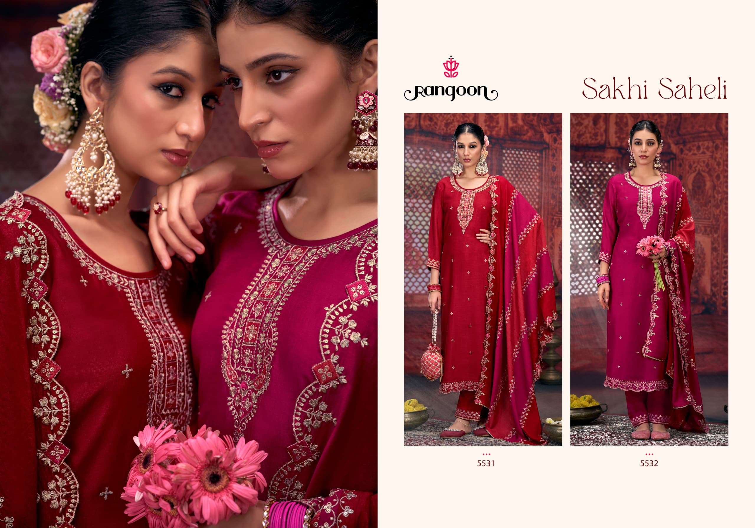 rangoon sakhi saheli beutiful look top bottom with dupatta catalog