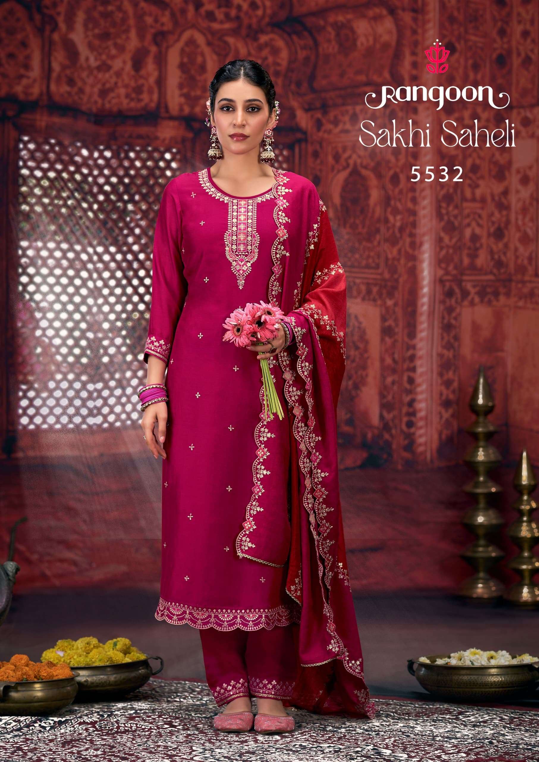 rangoon sakhi saheli beutiful look top bottom with dupatta catalog