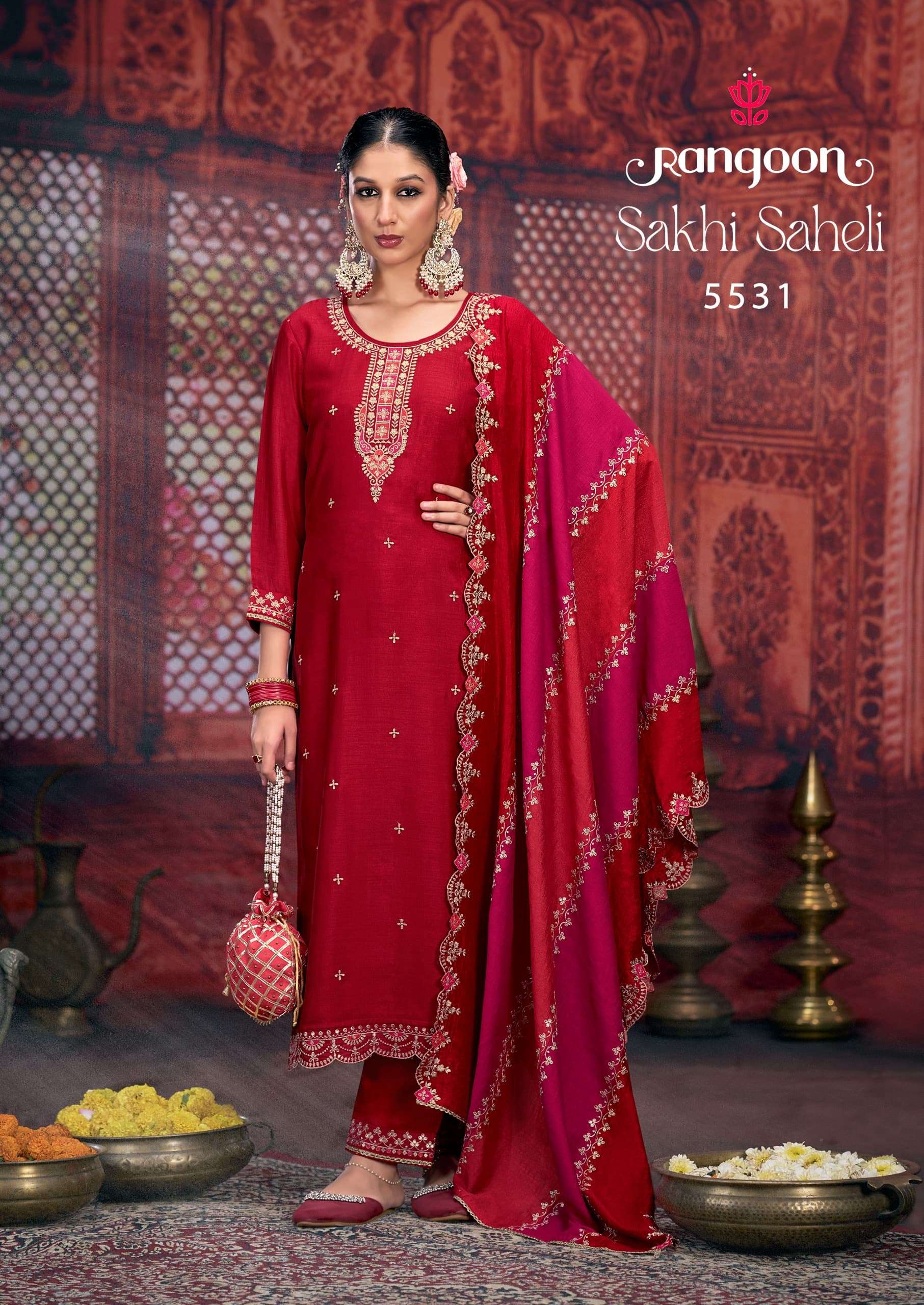 rangoon sakhi saheli beutiful look top bottom with dupatta catalog