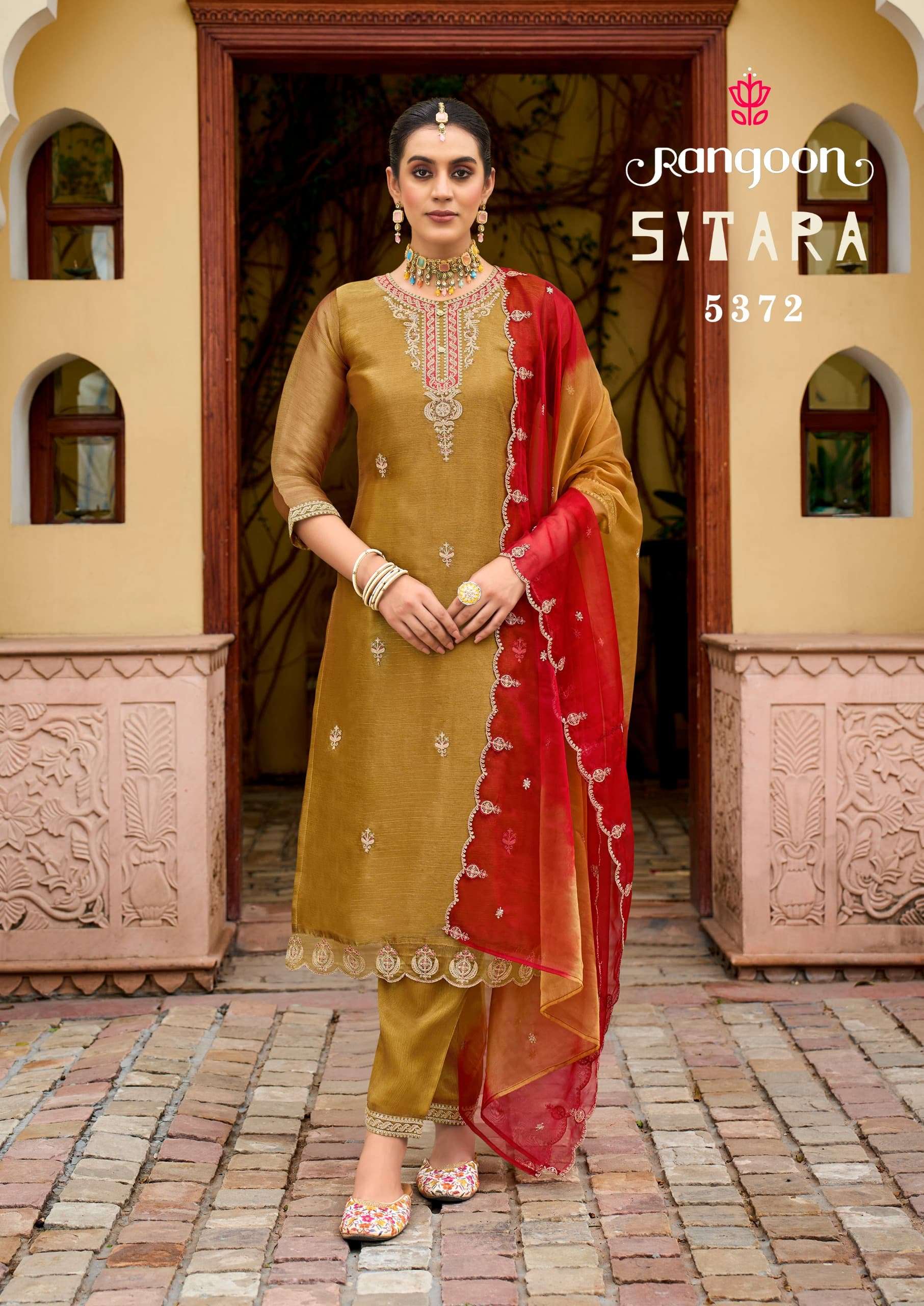 rangoon sitara Burberry Silk  ecxlusive print top bottom with dupatta catalog